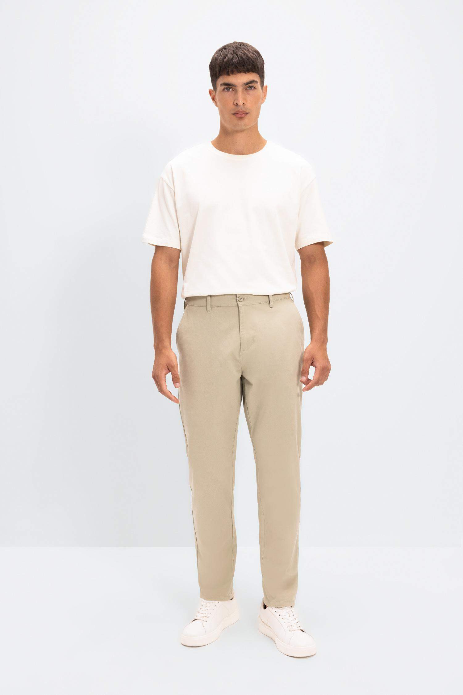 Chino Kanvas Pantolon Tapered Fit Normal Kesim Cepli