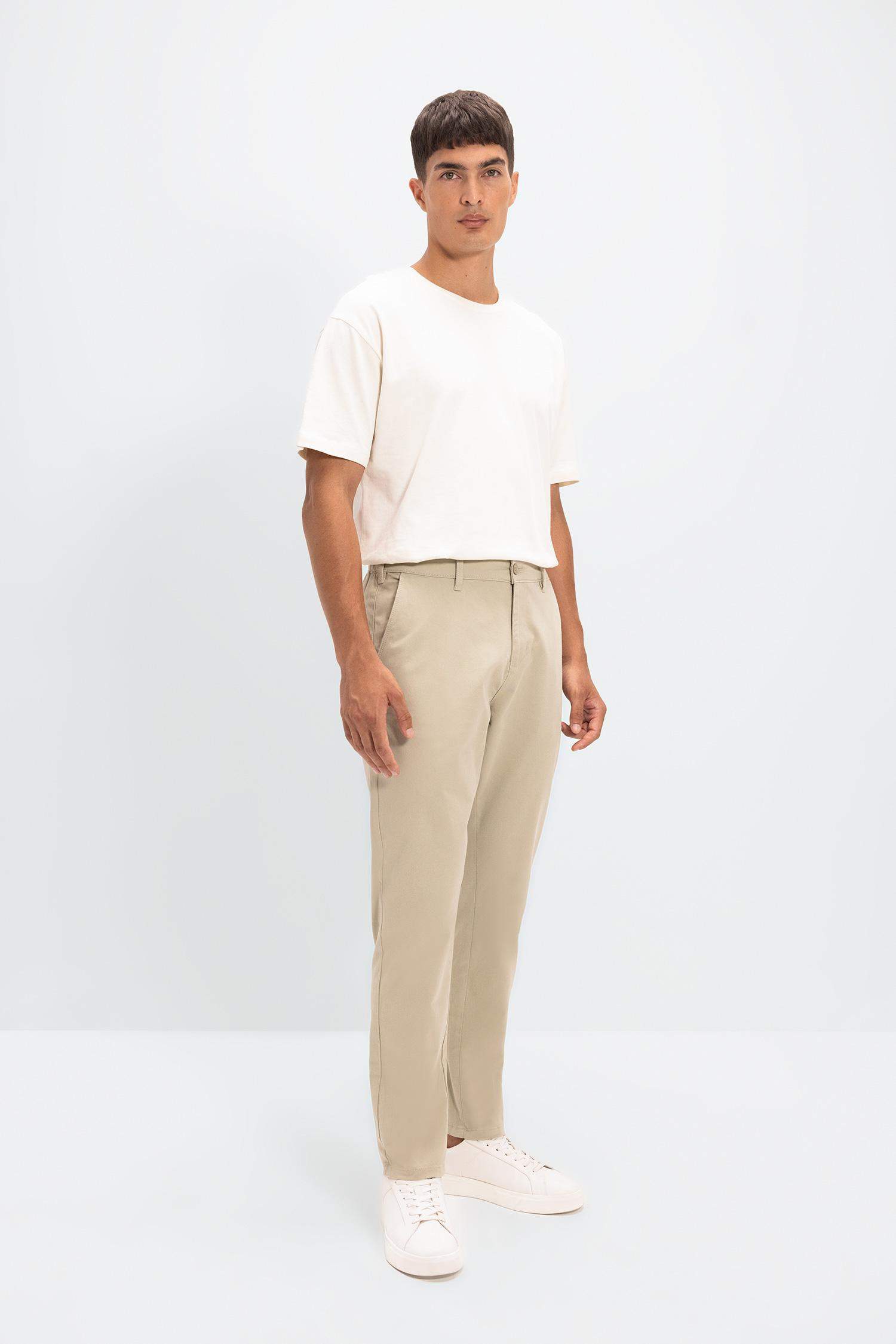 Chino Kanvas Pantolon Tapered Fit Normal Kesim Cepli