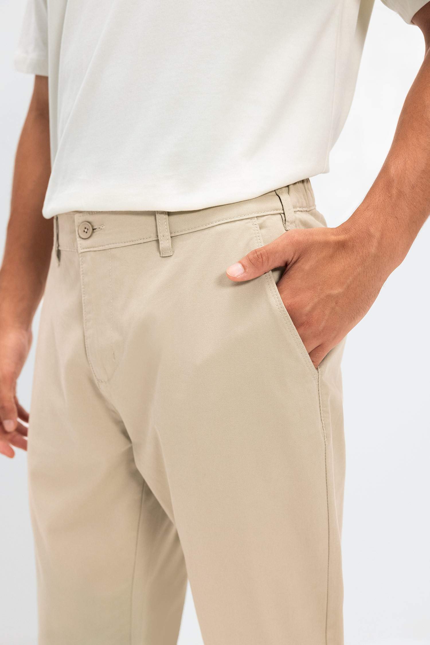 Chino Kanvas Pantolon Tapered Fit Normal Kesim Cepli