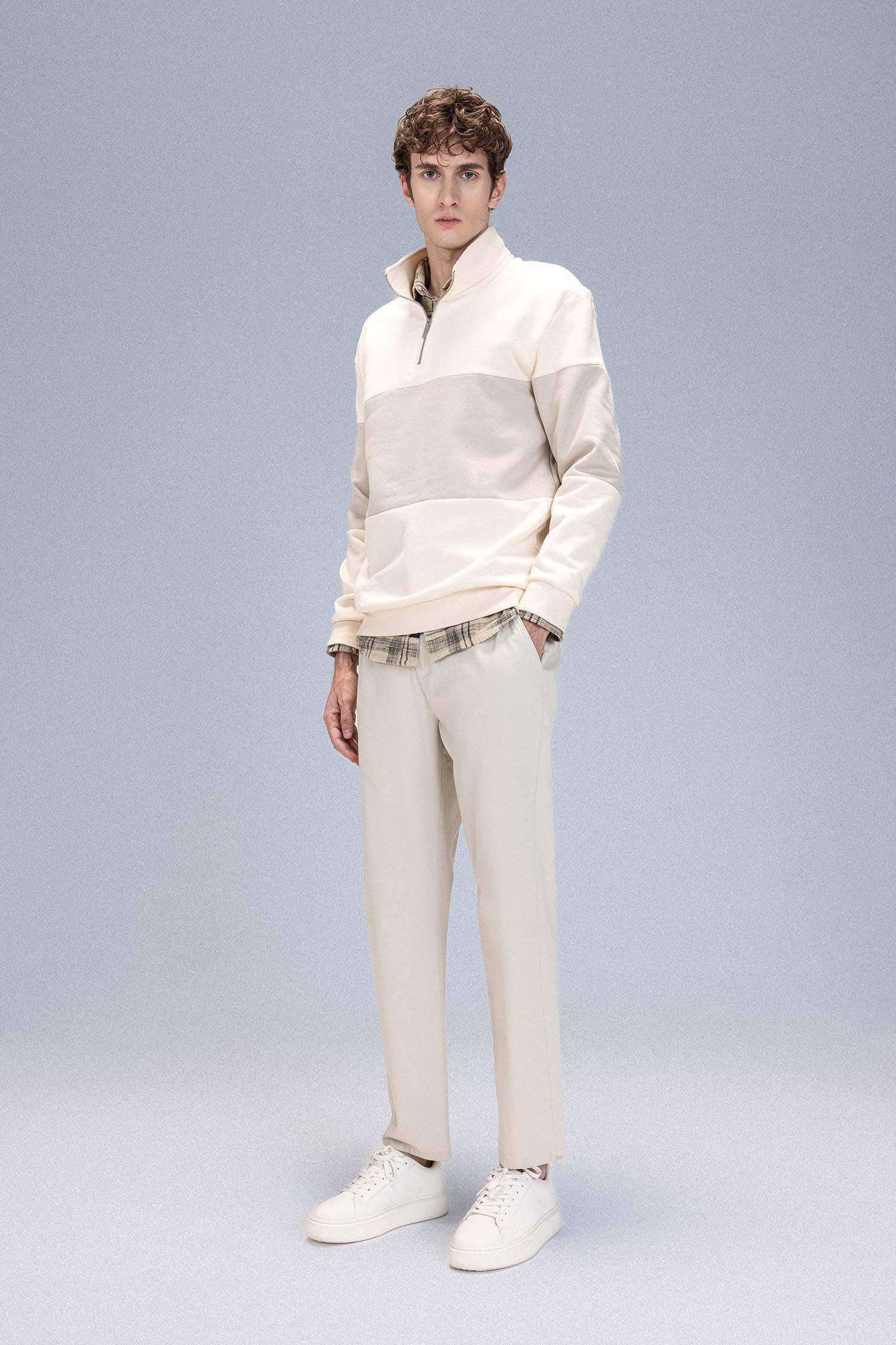 Chino Kanvas Pantolon Tapered Fit Normal Kesim Cepli