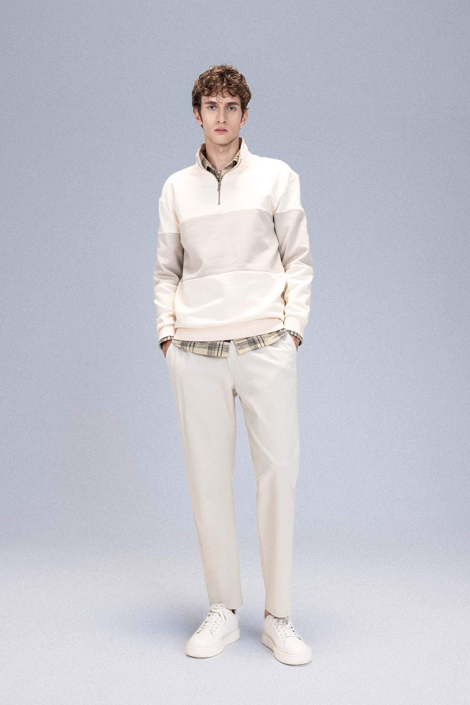 Chino Kanvas Pantolon Tapered Fit Normal Kesim Cepli