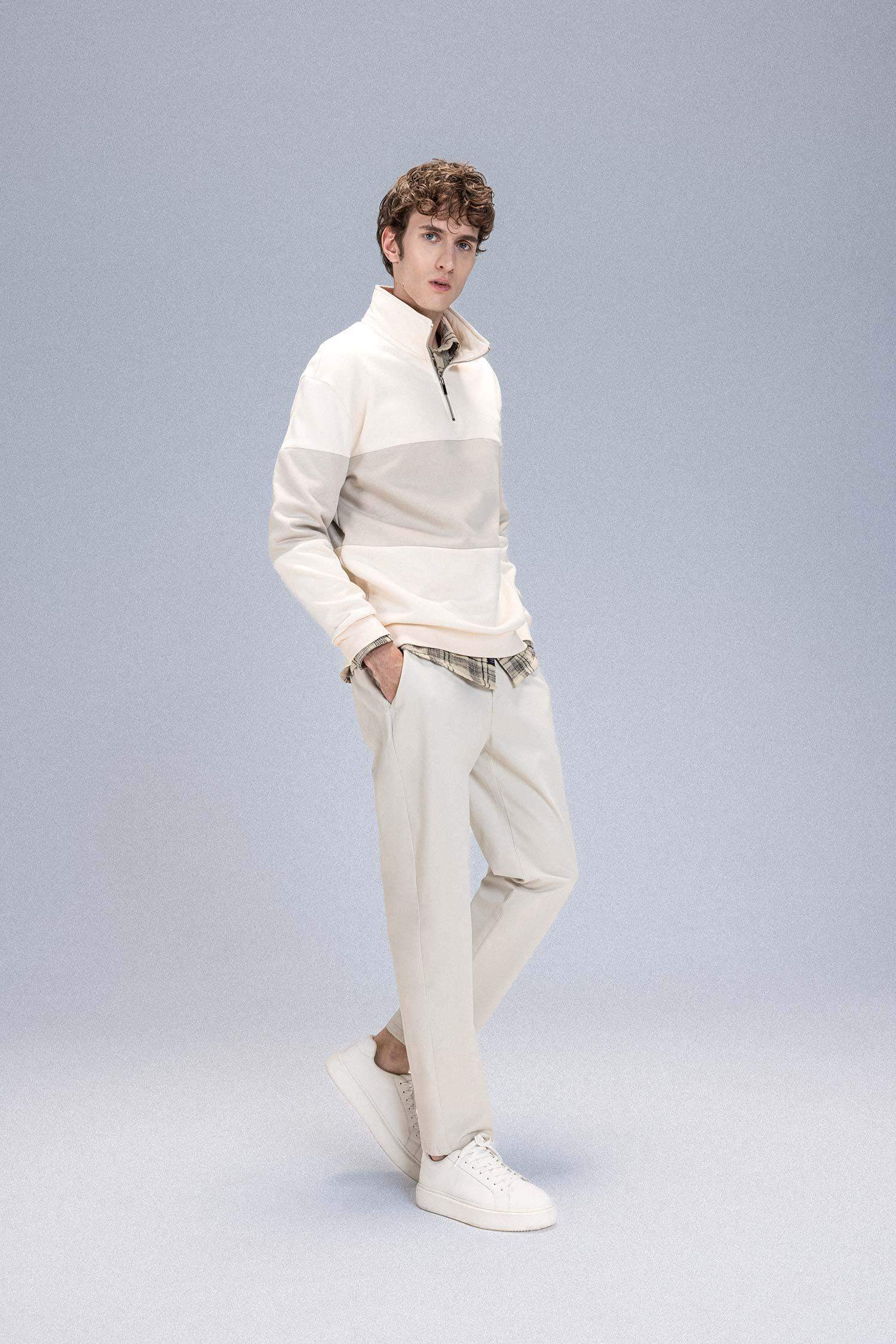 Chino Kanvas Pantolon Tapered Fit Normal Kesim Cepli