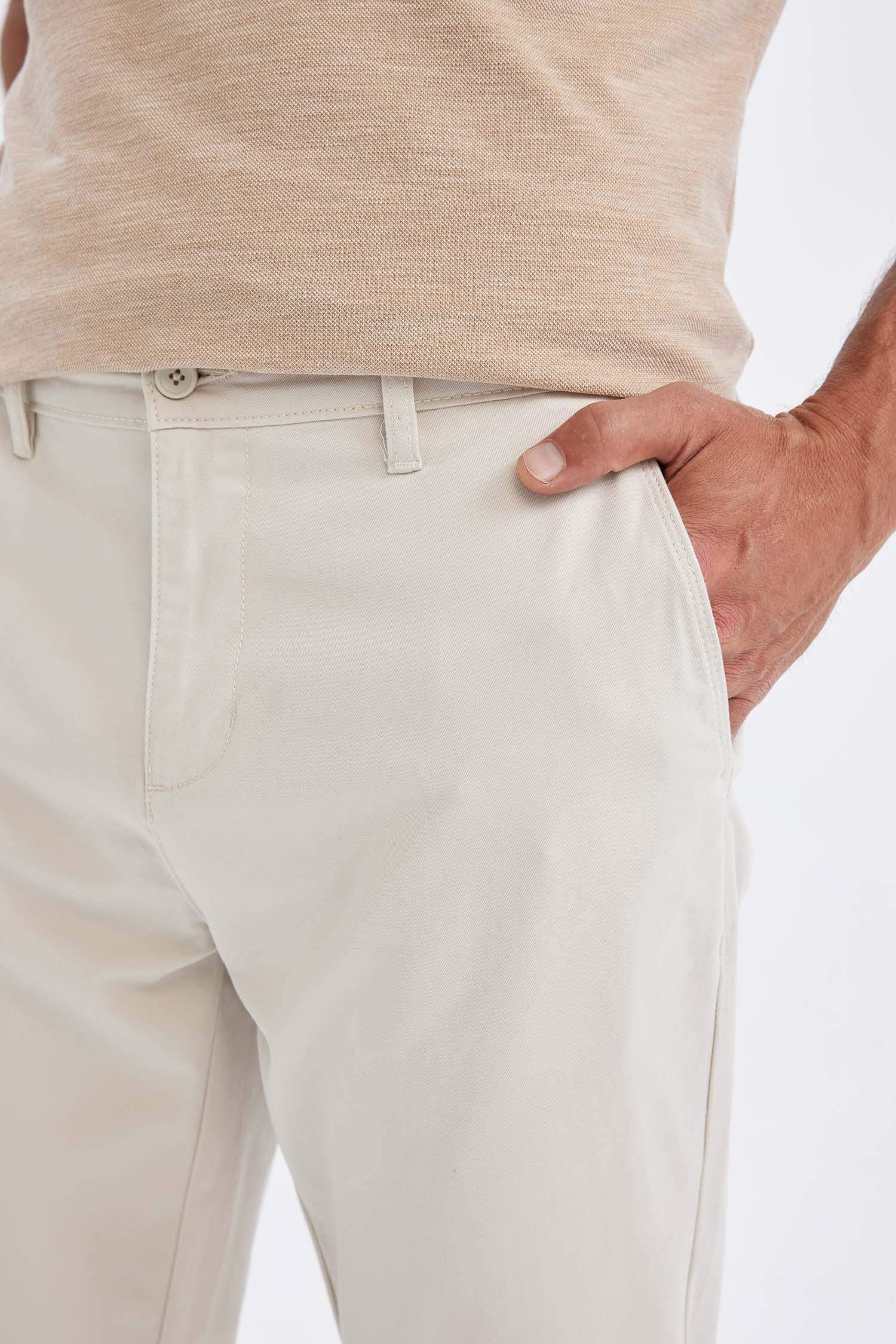 Chino Kanvas Pantolon Tapered Fit Normal Kesim Cepli