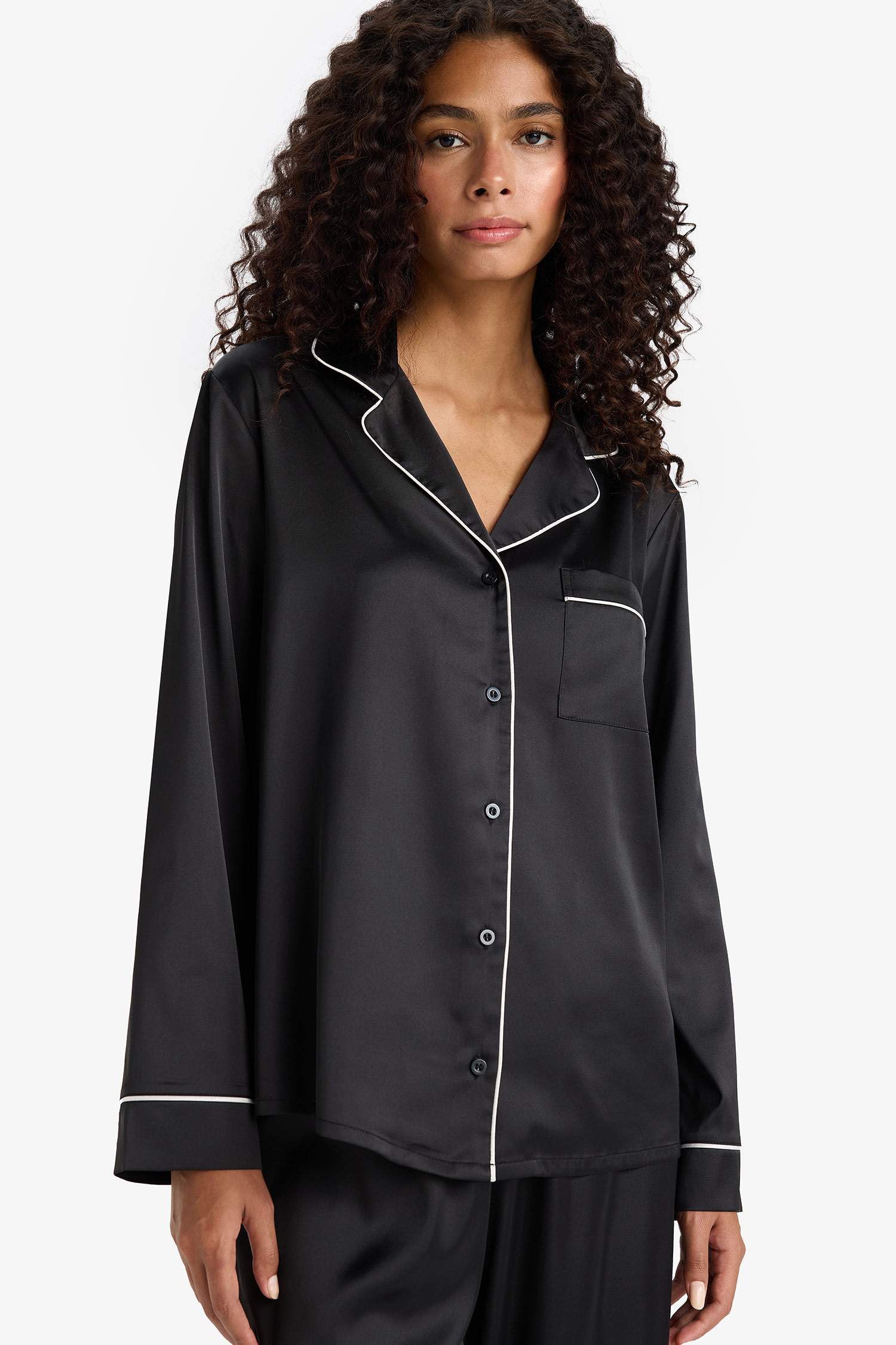 Pijama Takımı Regular Fit Saten Uzun Kollu Üst Uzun Alt-Fall in Love