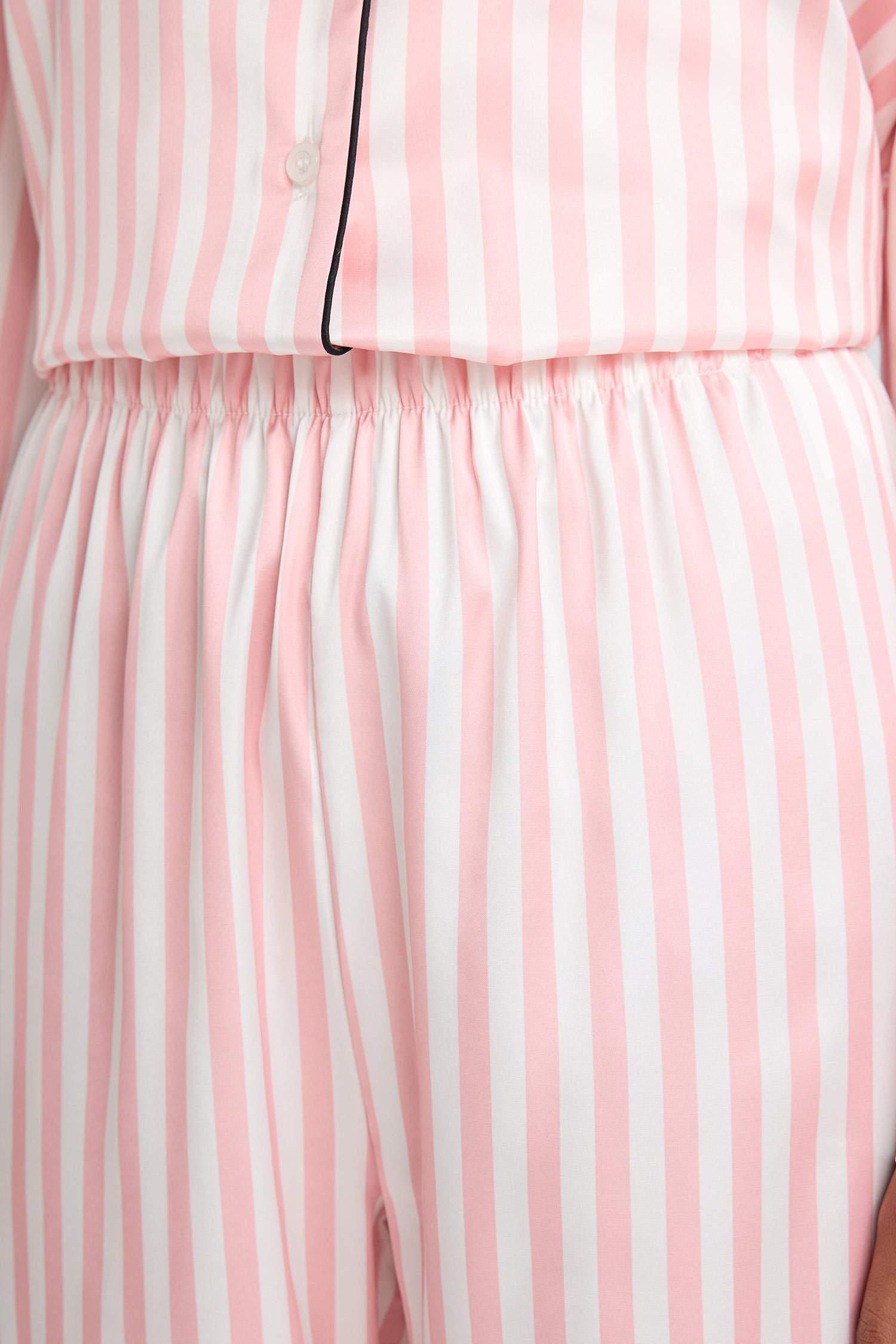 Pijama Takımı Regular Fit Çizgili Saten Uzun Kollu Üst Uzun Alt-Fall in Love