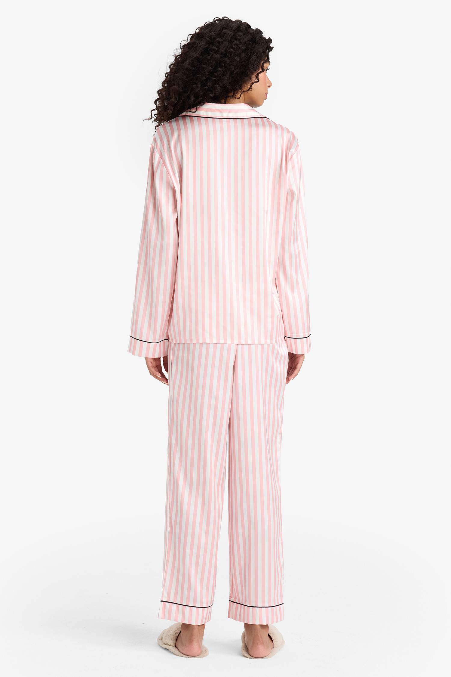 Pijama Takımı Regular Fit Çizgili Saten Uzun Kollu Üst Uzun Alt-Fall in Love