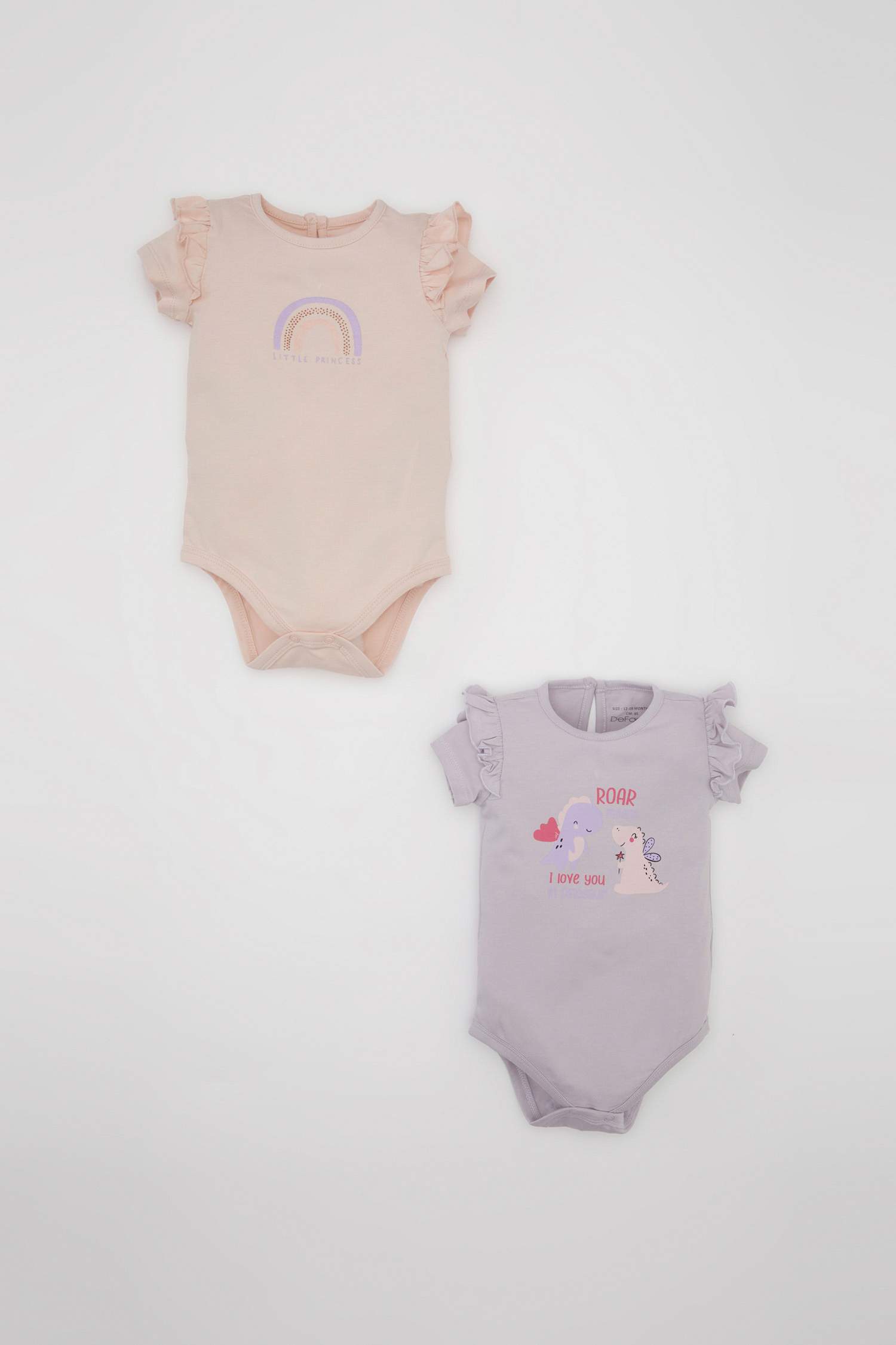 Kız Bebek Yenidoğan Bisiklet Yaka Dinazor Baskılı Penye 2'li Kısa Kollu Çıtçıtlı Body