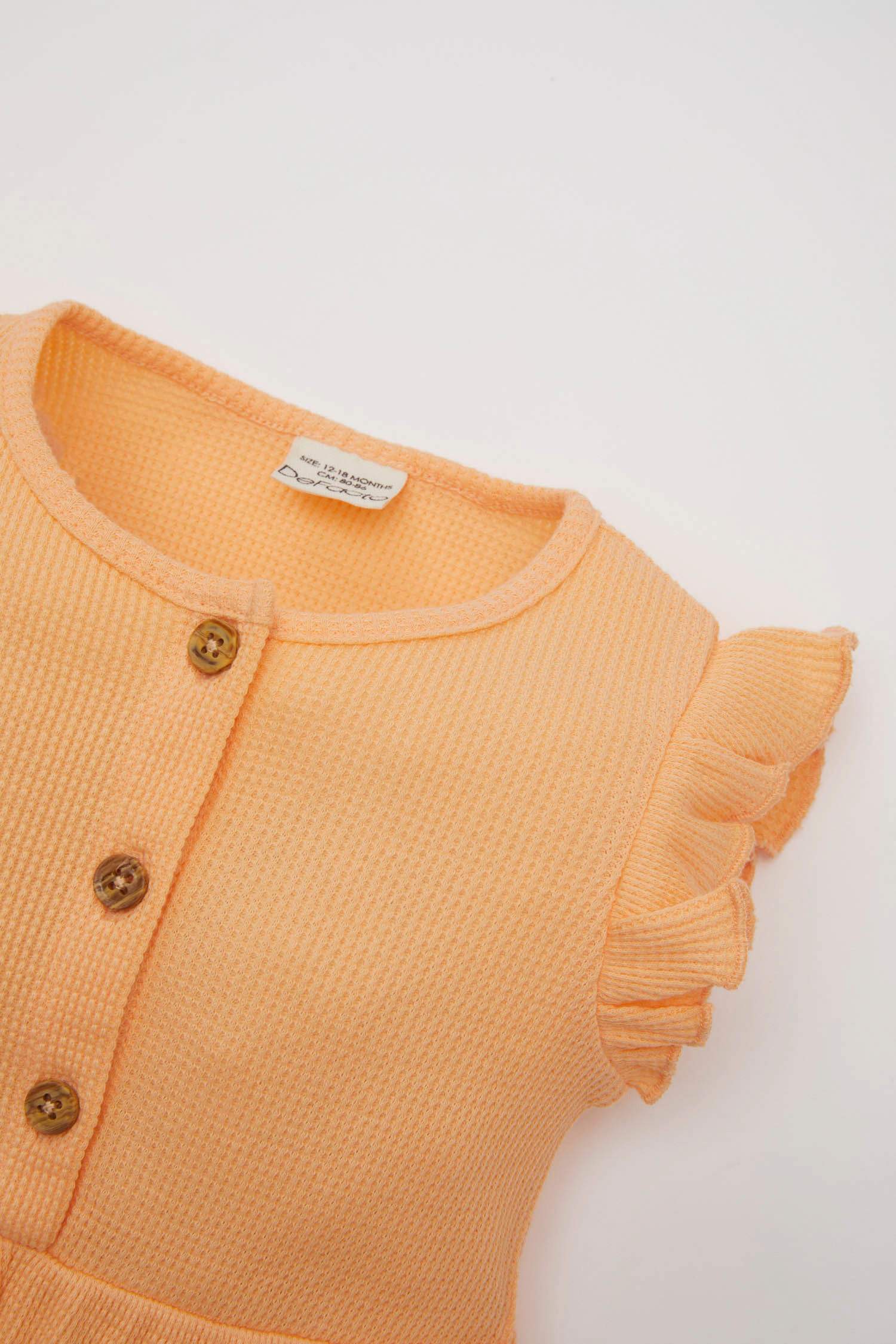 Kız Bebek 2'li Takım Waffle Kolsuz Tulum Bandana