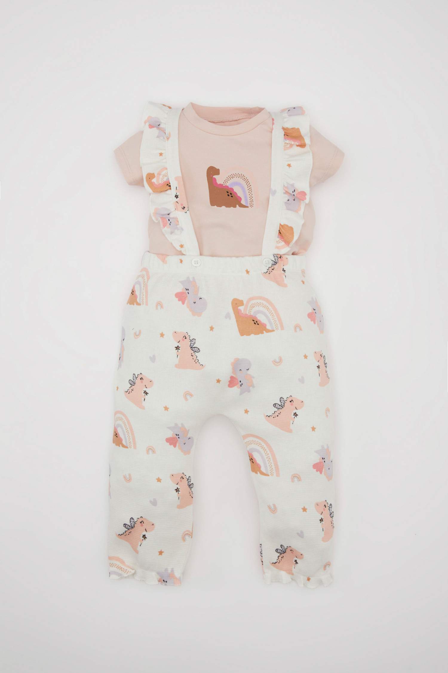 Baby Girl Dinosaur Printed T-Shirt Salopet 2 Piece Set