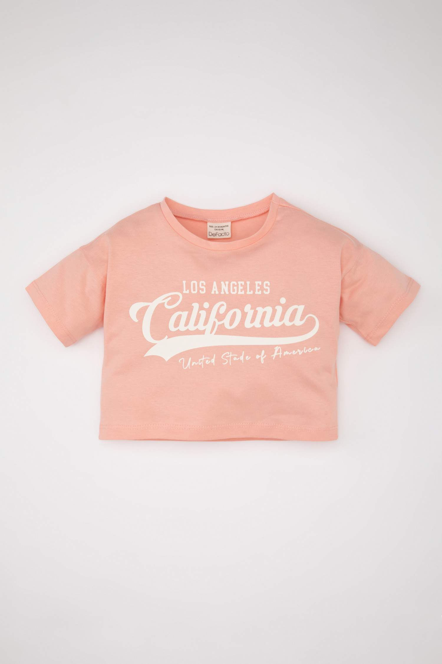 Kız Bebek Bisiklet Yaka Baskılı Kısa Kollu Tişört