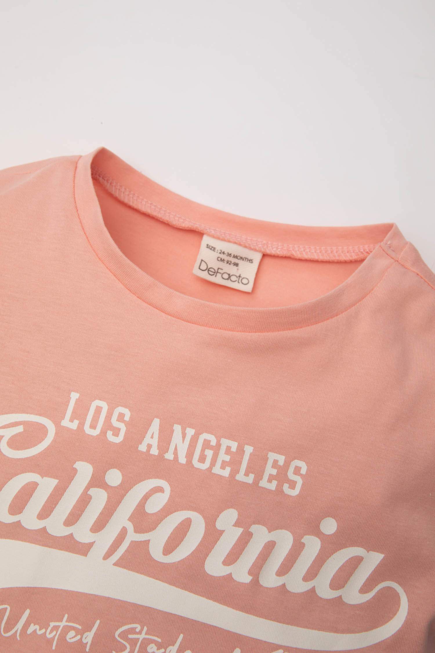 Kız Bebek Bisiklet Yaka Baskılı Kısa Kollu Tişört