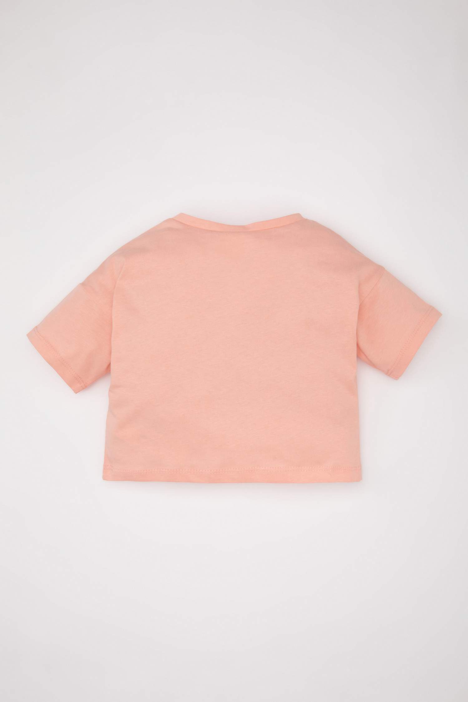 Kız Bebek Bisiklet Yaka Baskılı Kısa Kollu Tişört