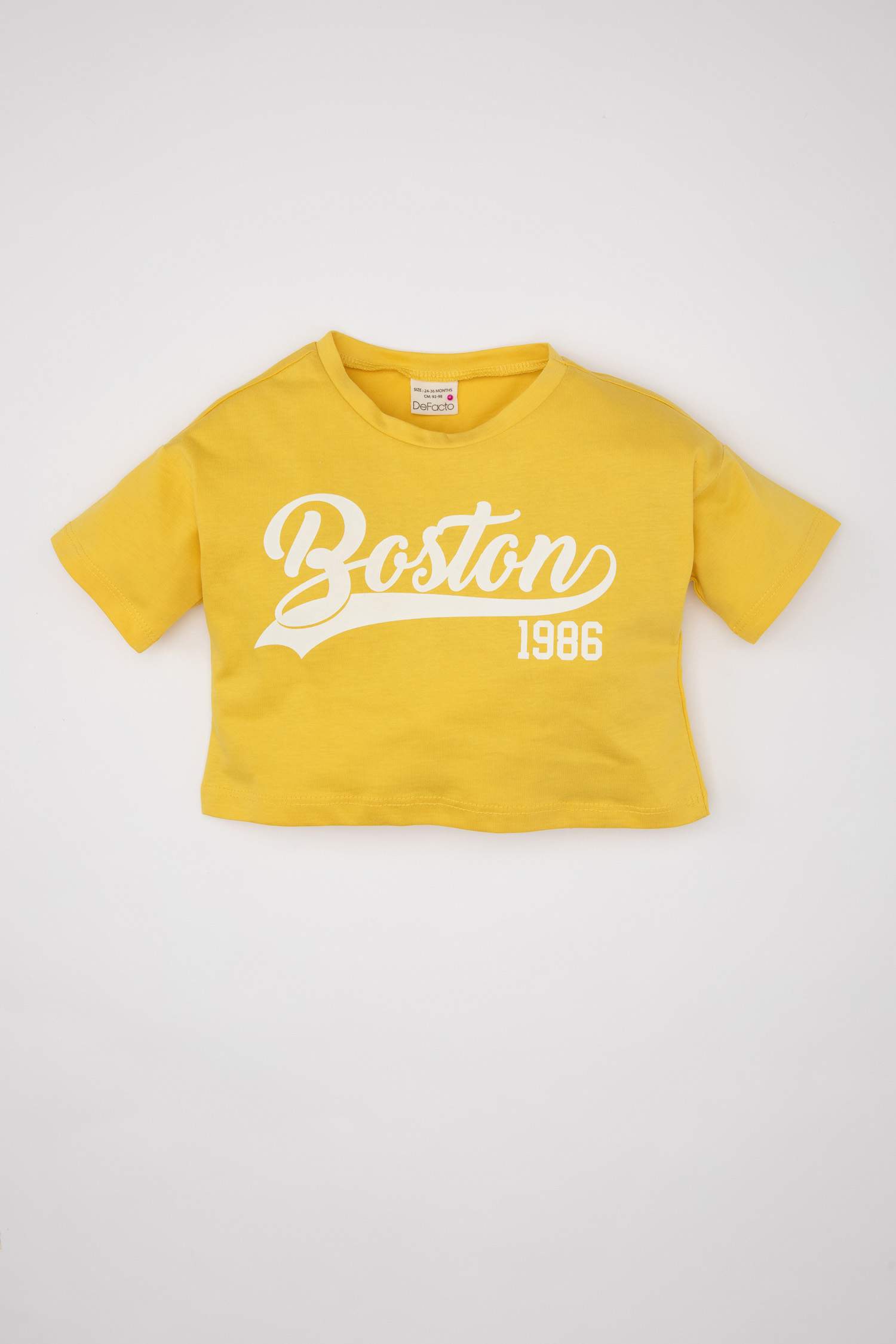 Kız Bebek Bisiklet Yaka Baskılı Kısa Kollu Tişört