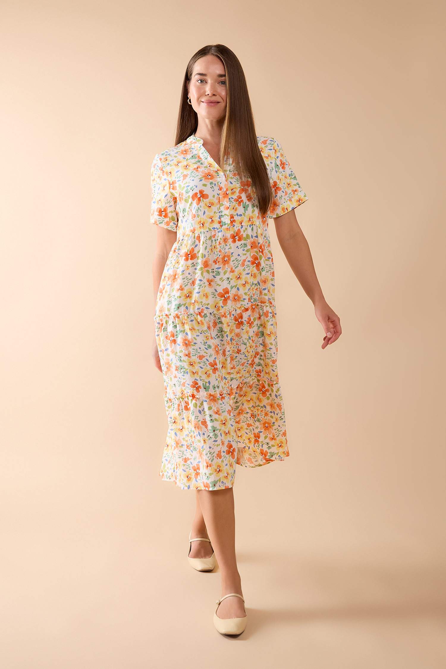 فستان ميدي تقليدي نص ردن بياخة V