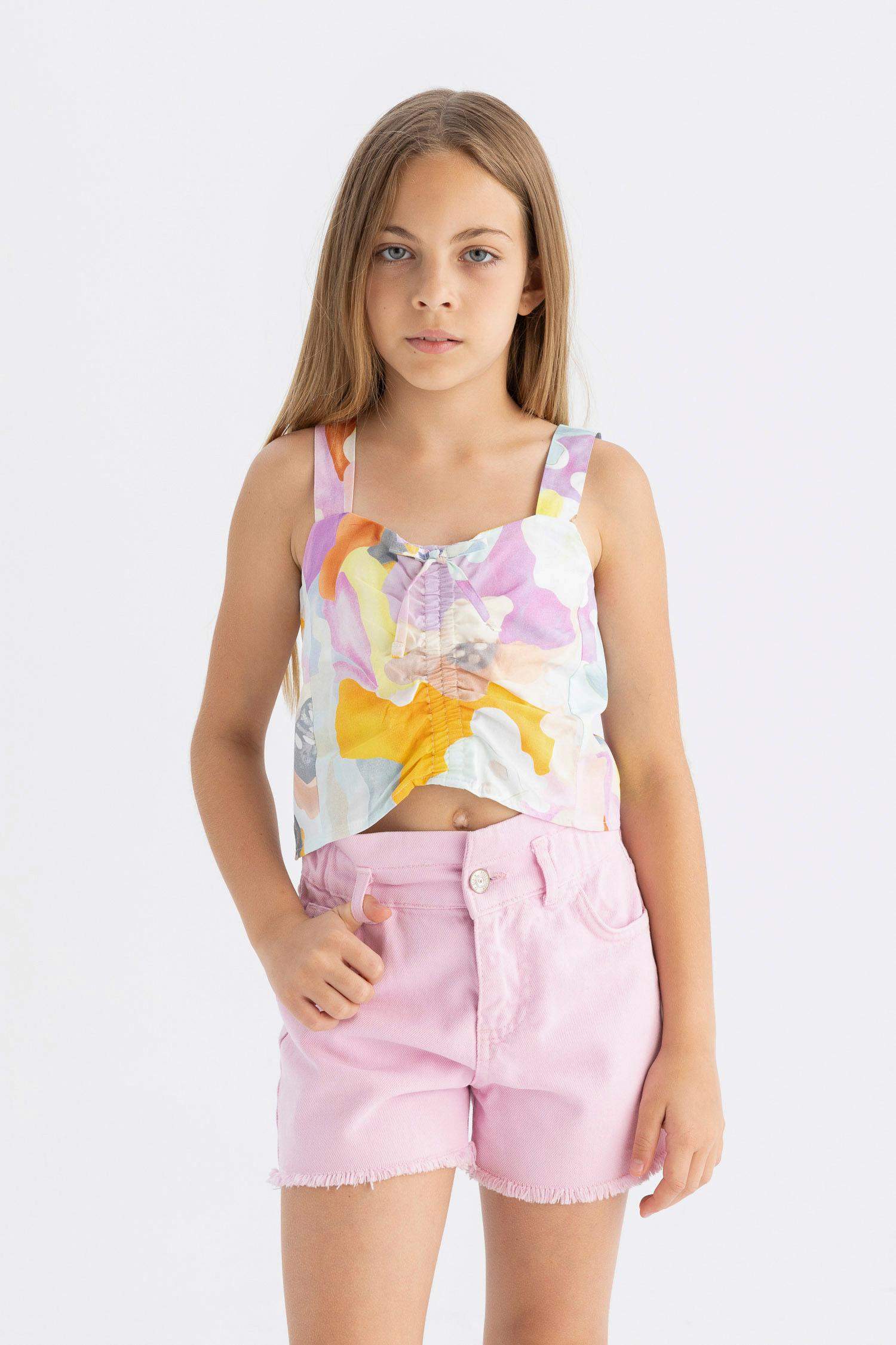 Kız Çocuk Askılı Desenli Bluz