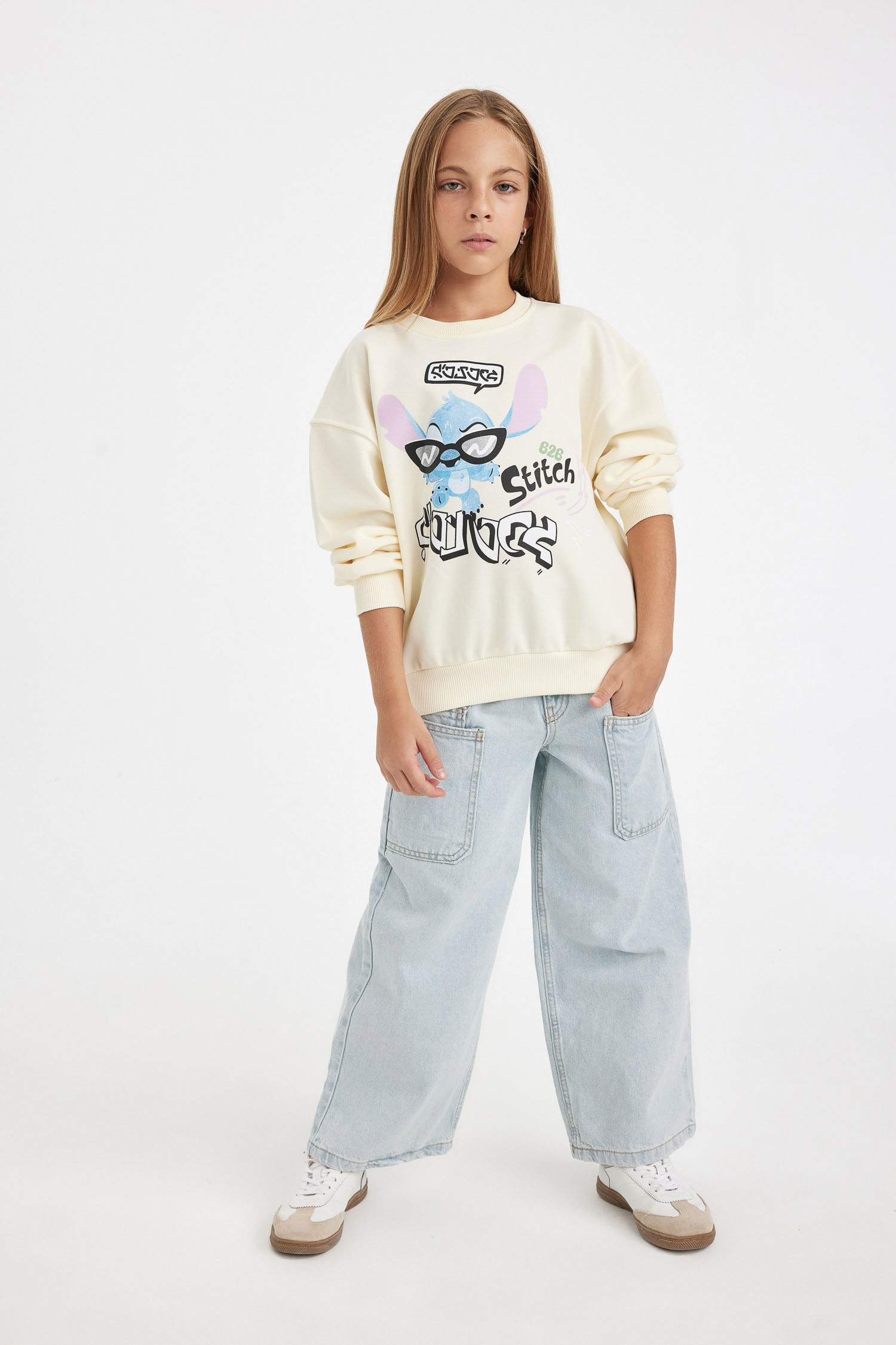 Disney Lilo & Stitch Relax Fit Bisiklet Yaka Sweatshirt Kız Çocuk