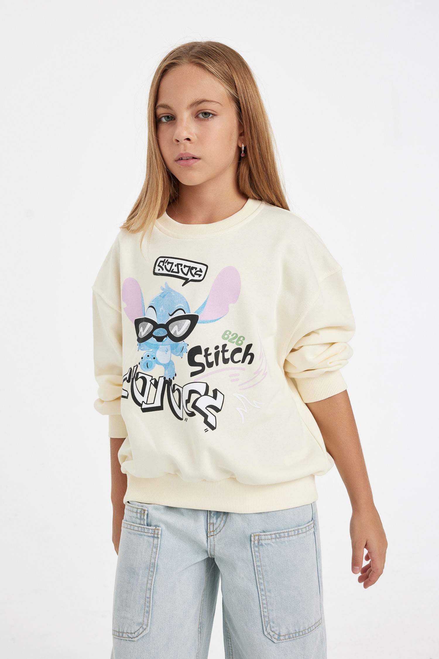 Disney Lilo & Stitch Relax Fit Bisiklet Yaka Sweatshirt Kız Çocuk