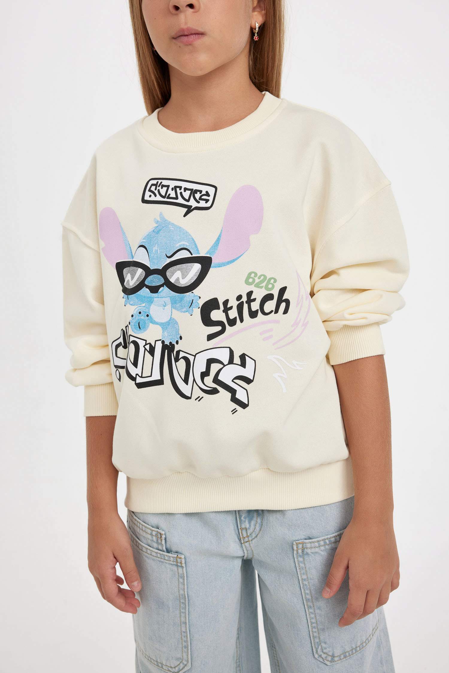 Disney Lilo & Stitch Relax Fit Bisiklet Yaka Sweatshirt Kız Çocuk