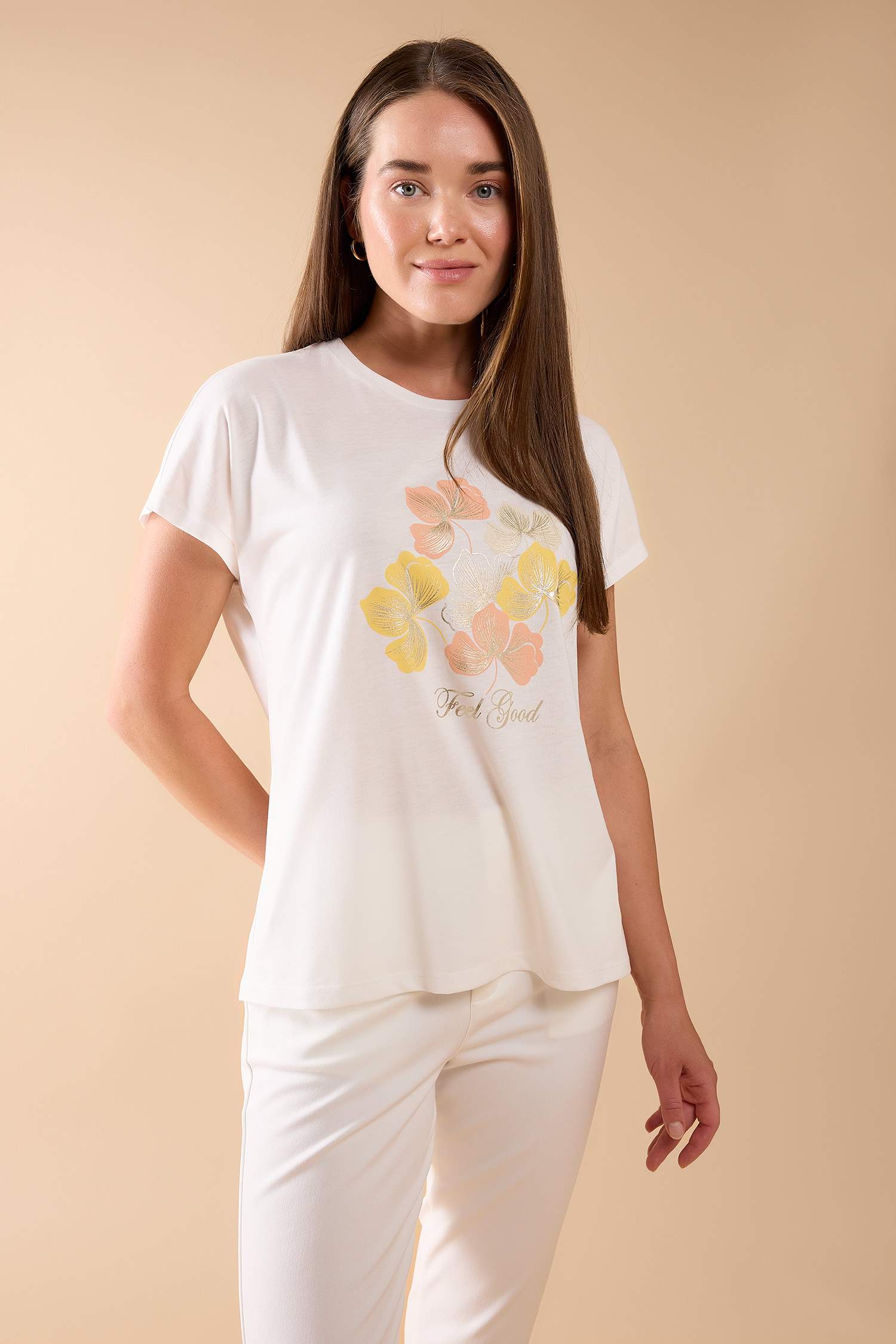 T-Shirt Fleuri à Manches Courtes à Col Rond