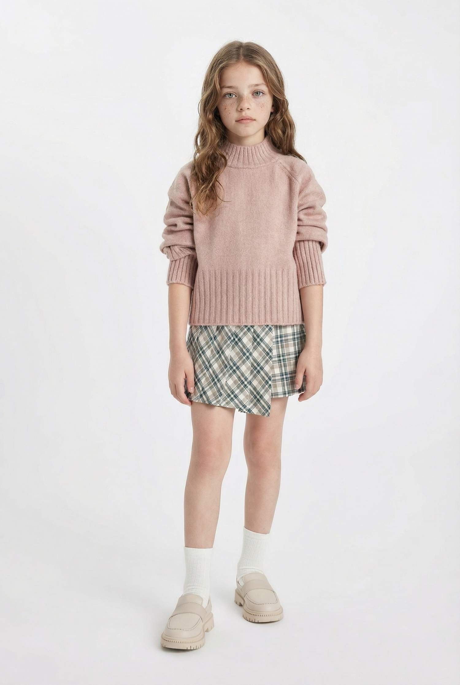 Pull Beige en tricot à col rond Coupe standard pour Fille