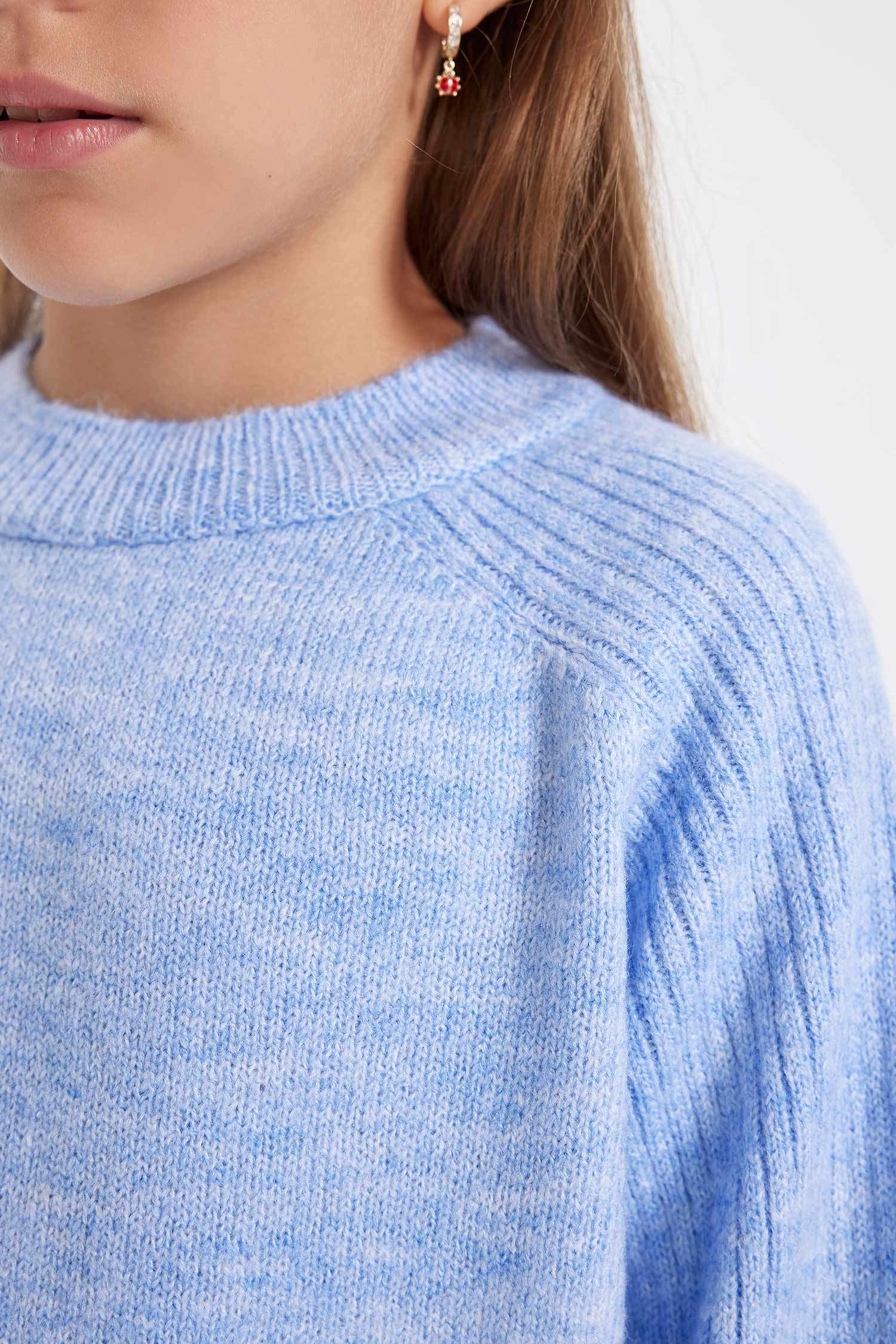 Kız Çocuk Bisiklet Yaka Basic Düz Triko Kazak