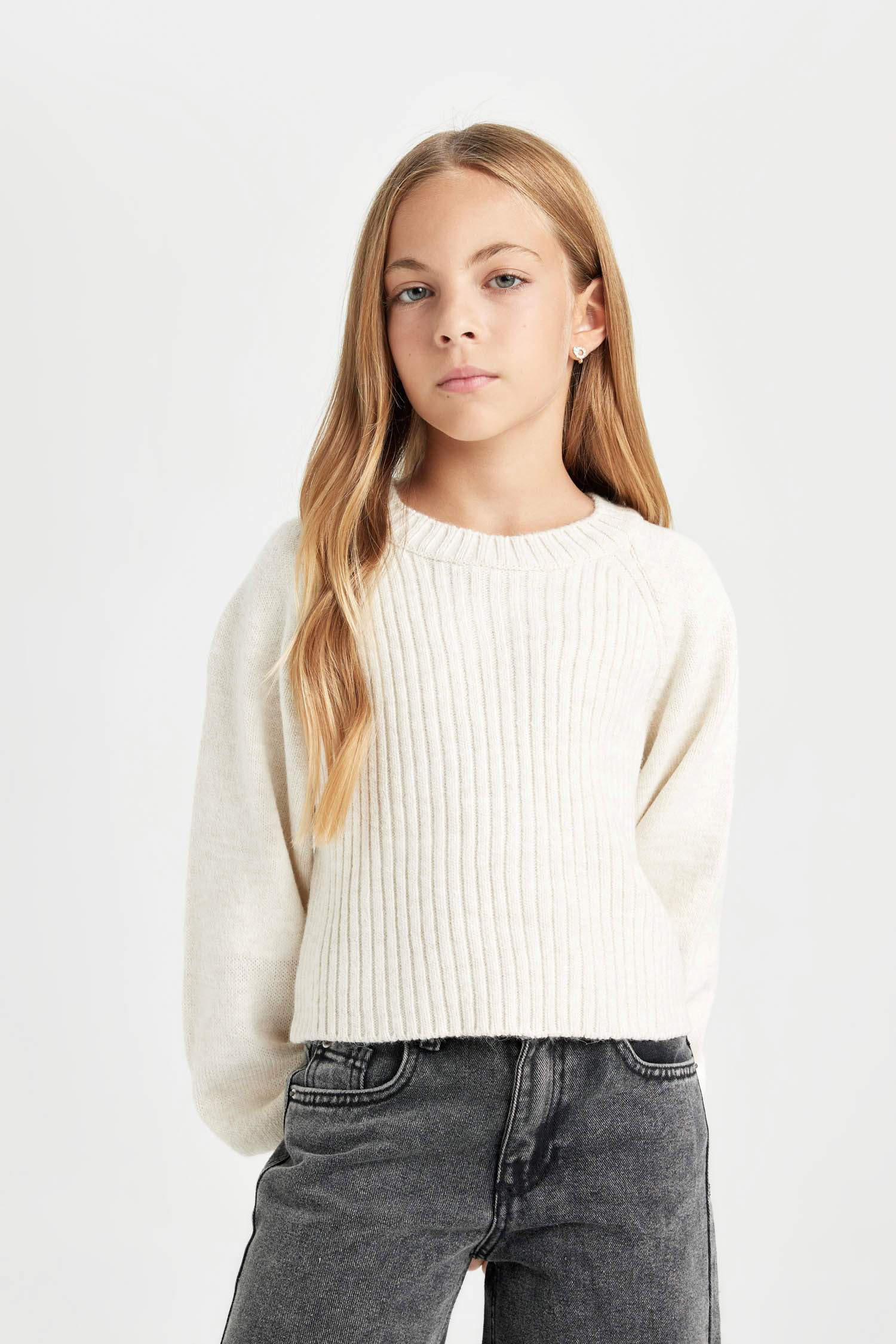 Girl Standard Fit Crew Neck Knit Patterned Pullover