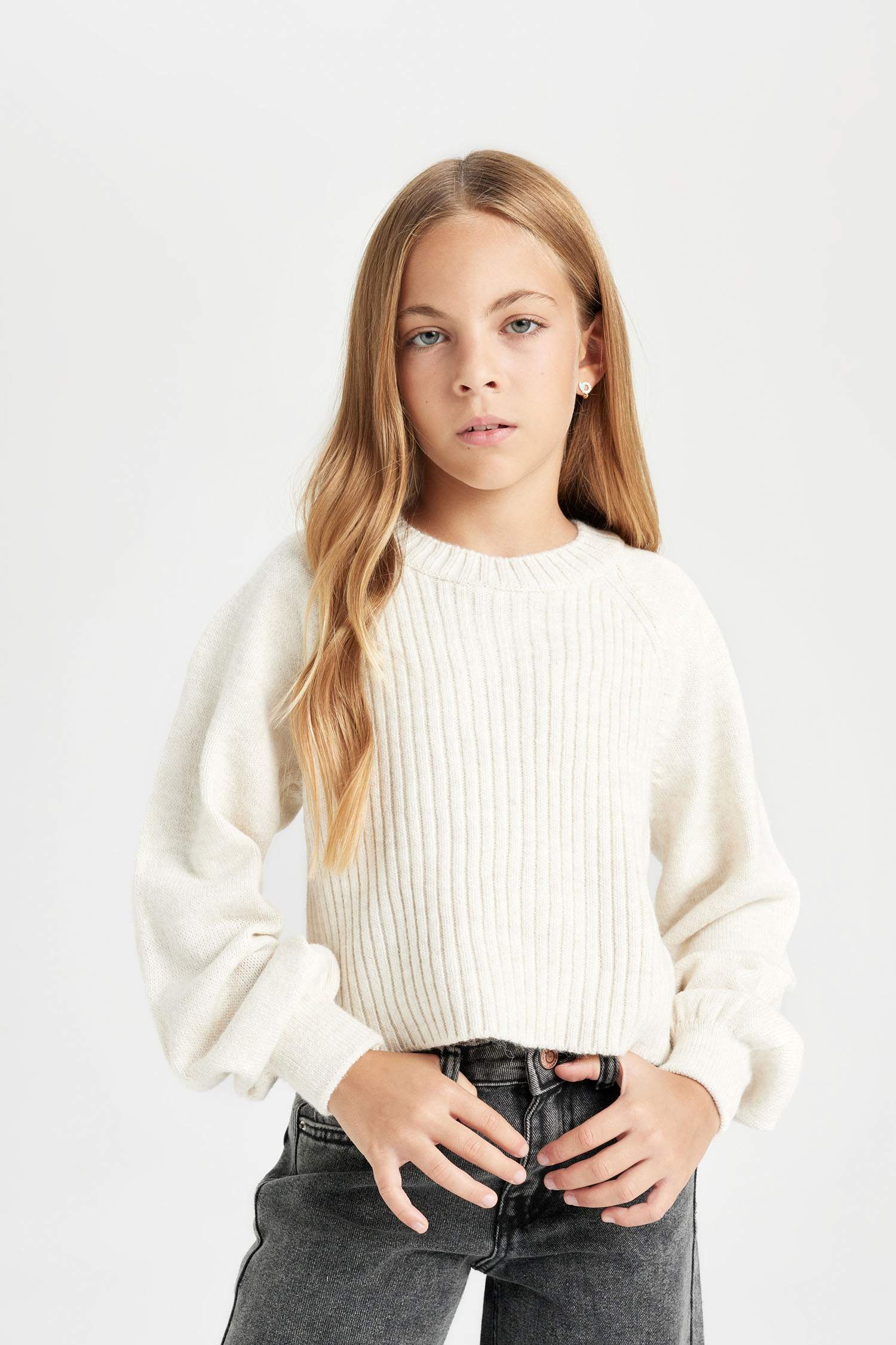 Girl Standard Fit Crew Neck Knit Patterned Pullover