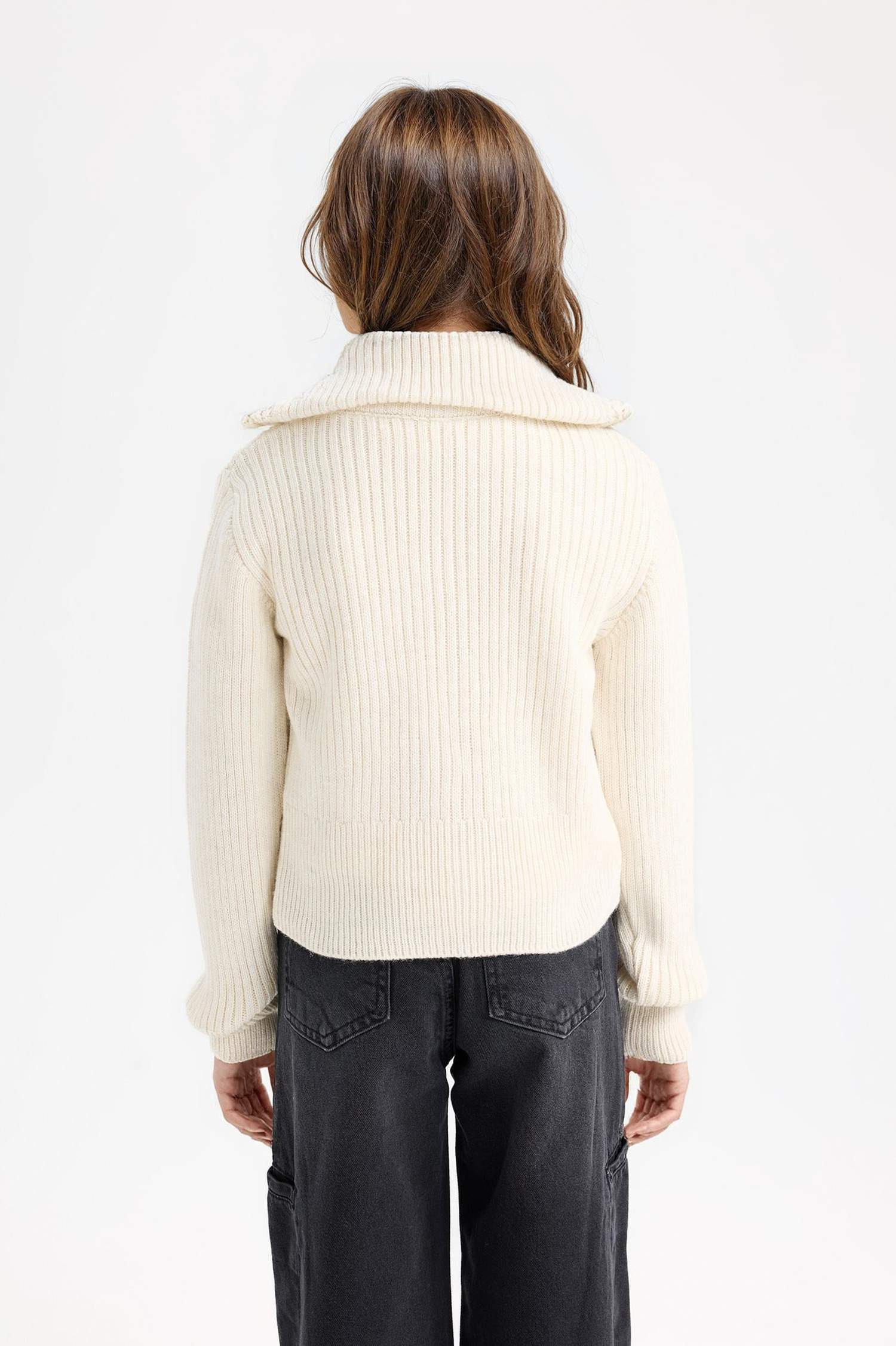 Kız Çocuk Basic Düz Dik Yaka Fermuarlı Triko Hırka