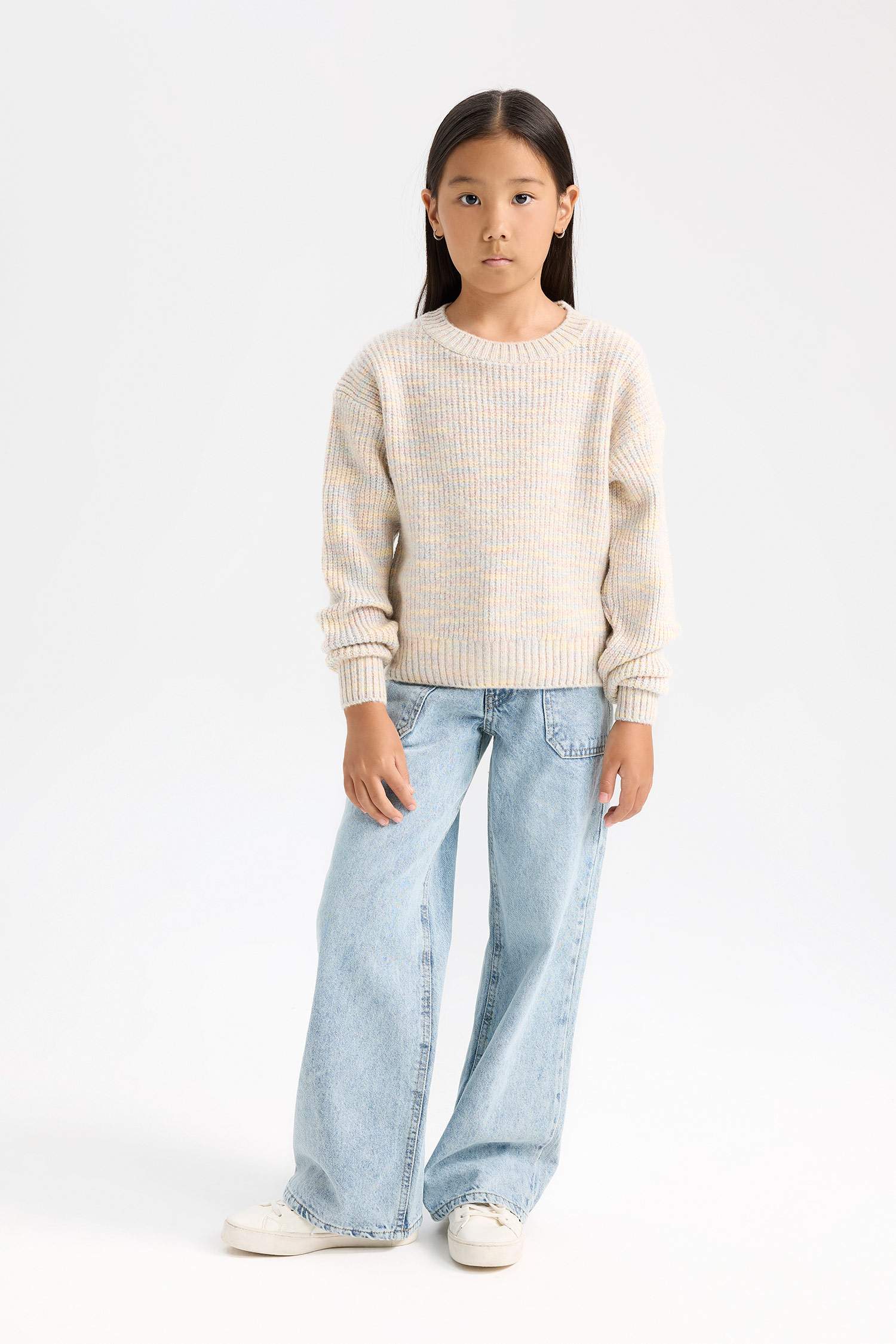 Pull oversize en maille à col rond pour Fille