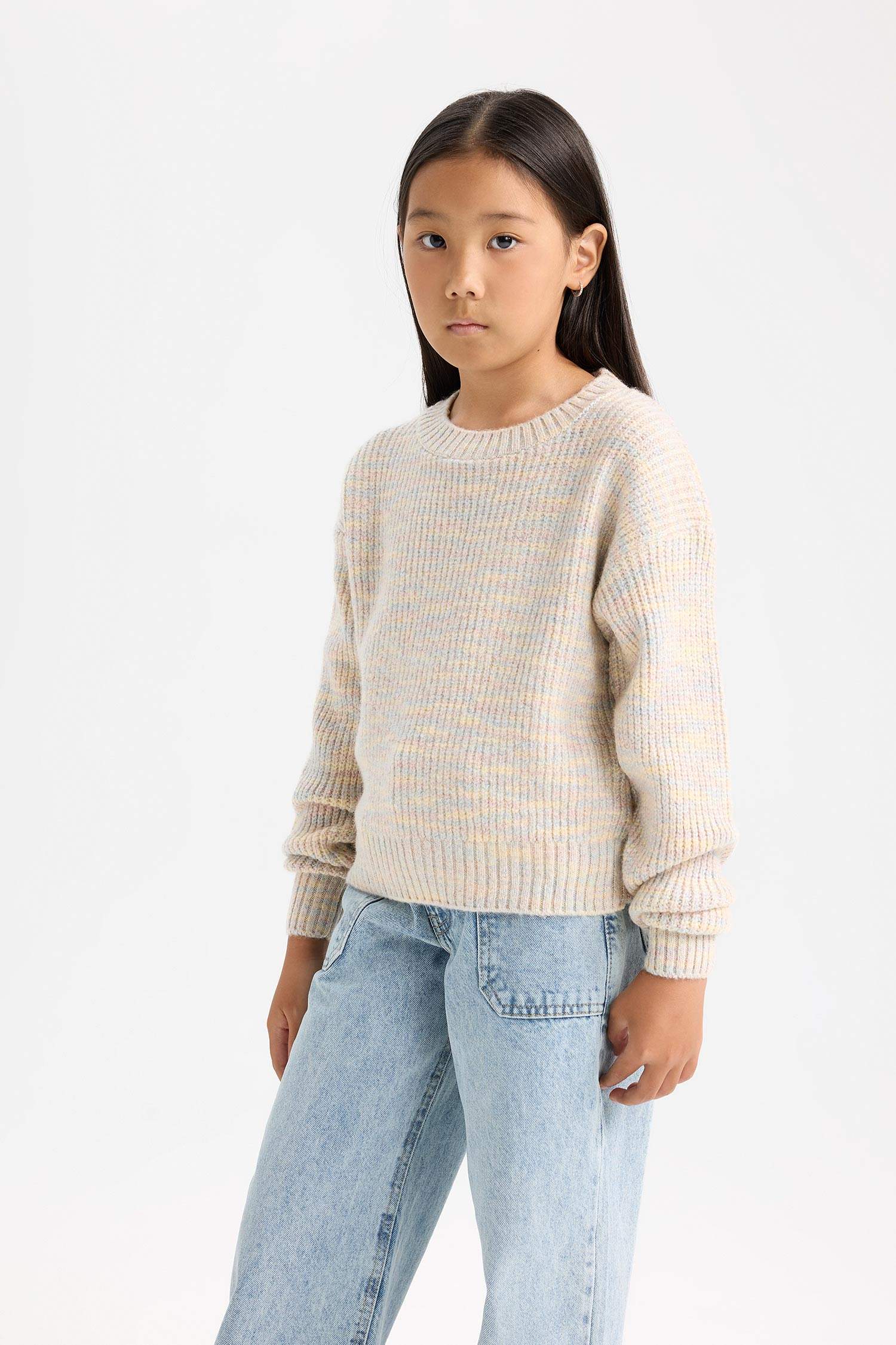Pull oversize en maille à col rond pour Fille