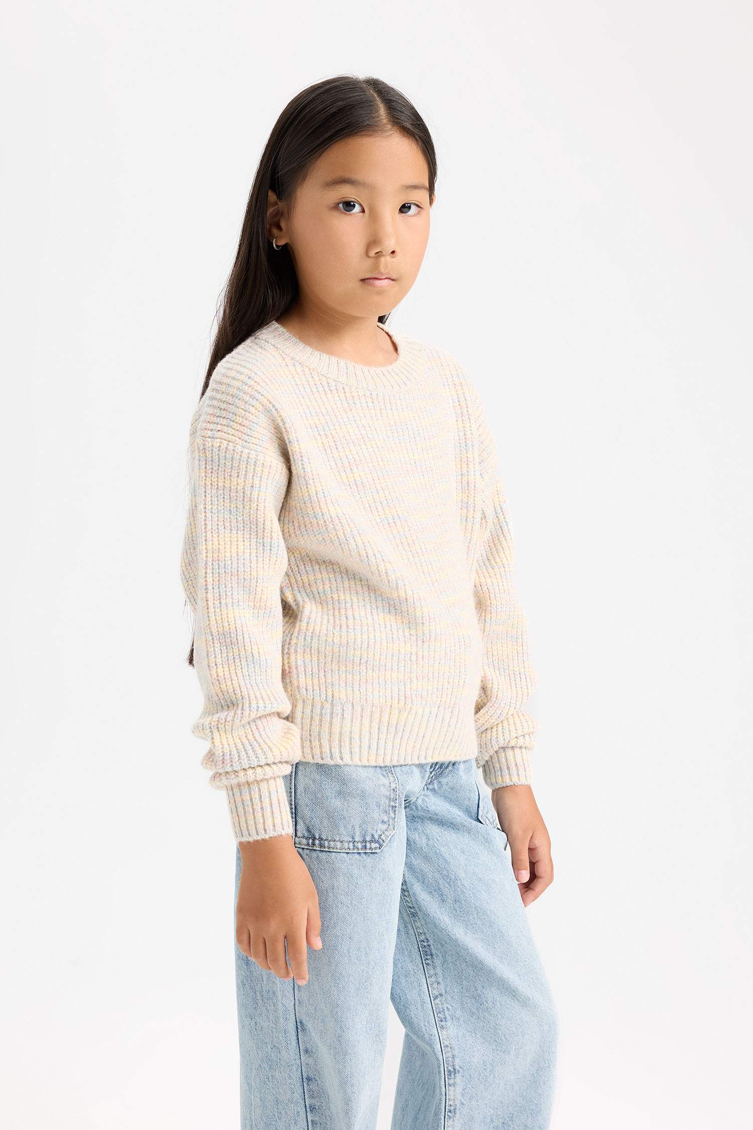 Pull oversize en maille à col rond pour Fille