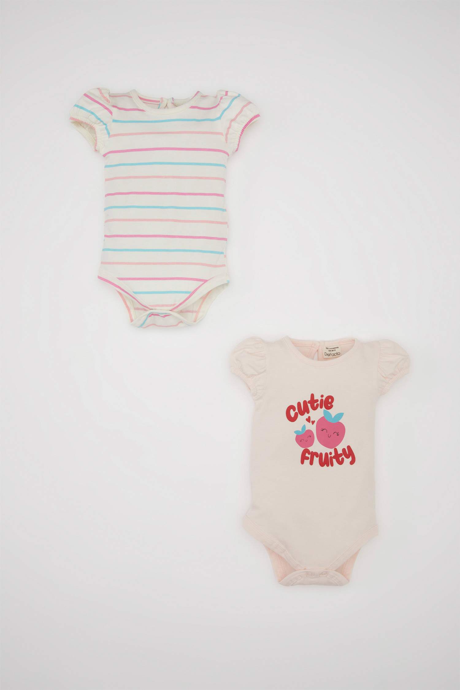 Kız Bebek Yenidoğan Bisiklet Yaka Çizgili Penye 2'li Kısa Kollu Çıtçıtlı Body