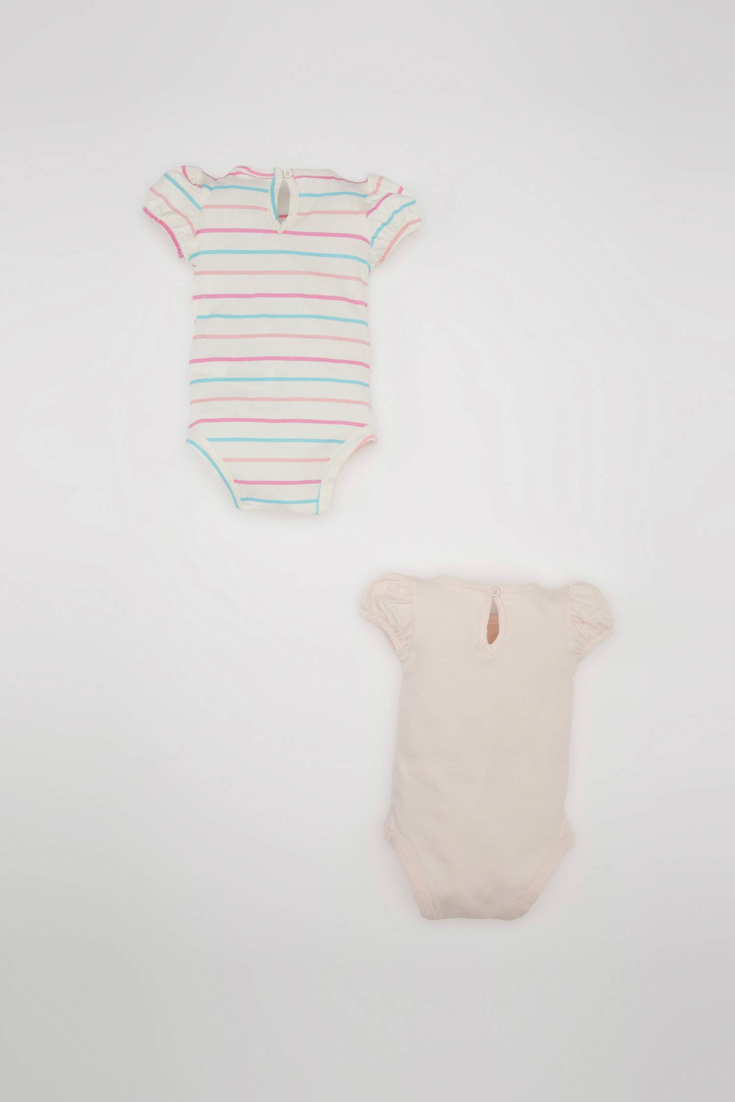 Kız Bebek Yenidoğan Bisiklet Yaka Çizgili Penye 2'li Kısa Kollu Çıtçıtlı Body