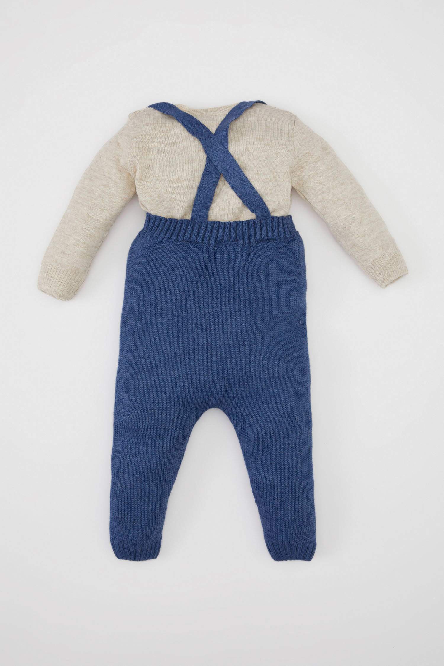 Erkek Bebek 2'li Takım Uzun Kollu Nakış Triko Kazak Ayarlanabilir Askılı Örgü Desenli Salopet