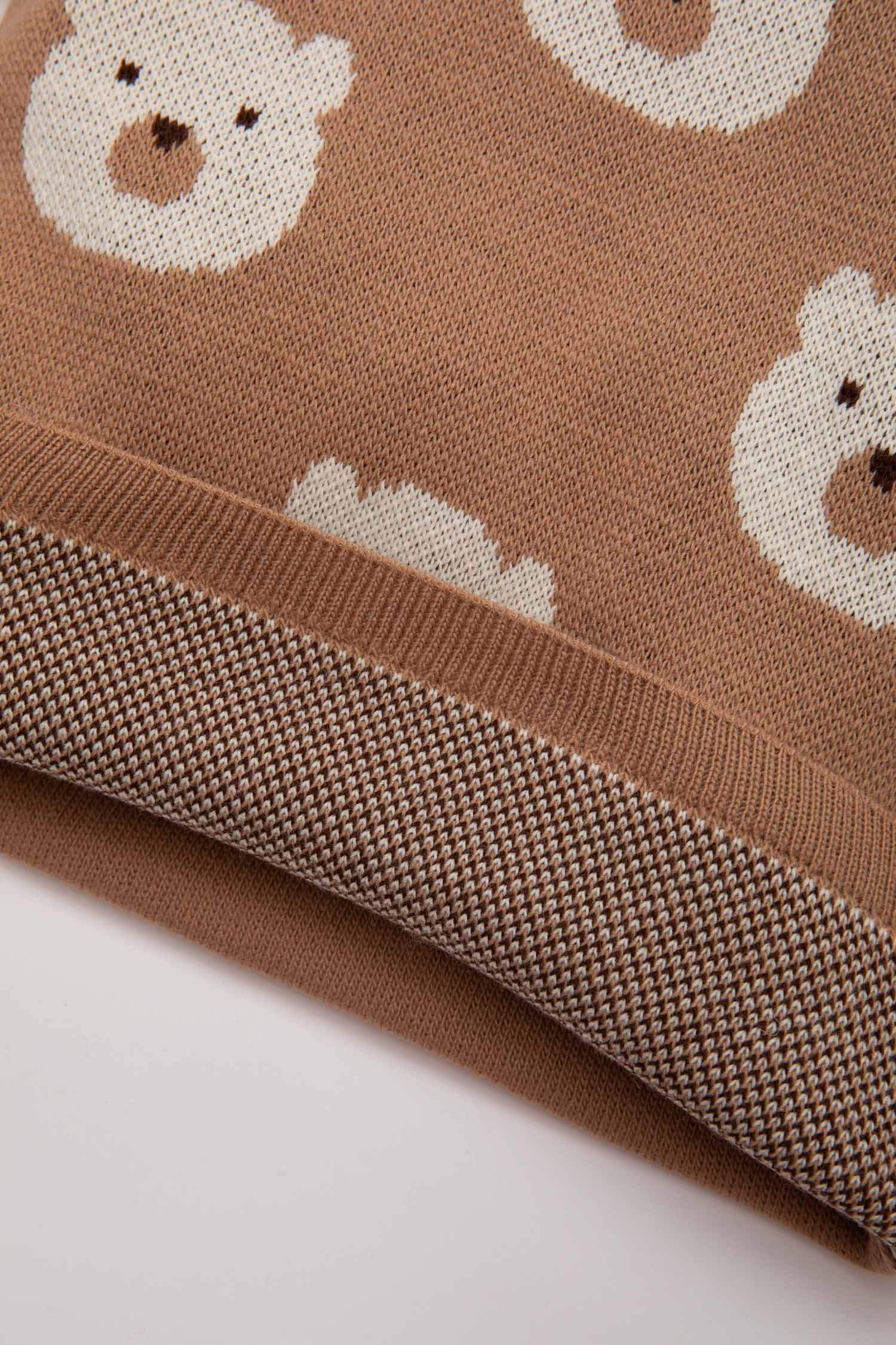 Erkek Bebek 2'li Takım Ayıcık Desenli Triko Kazak Beli Lastikli Triko Alt