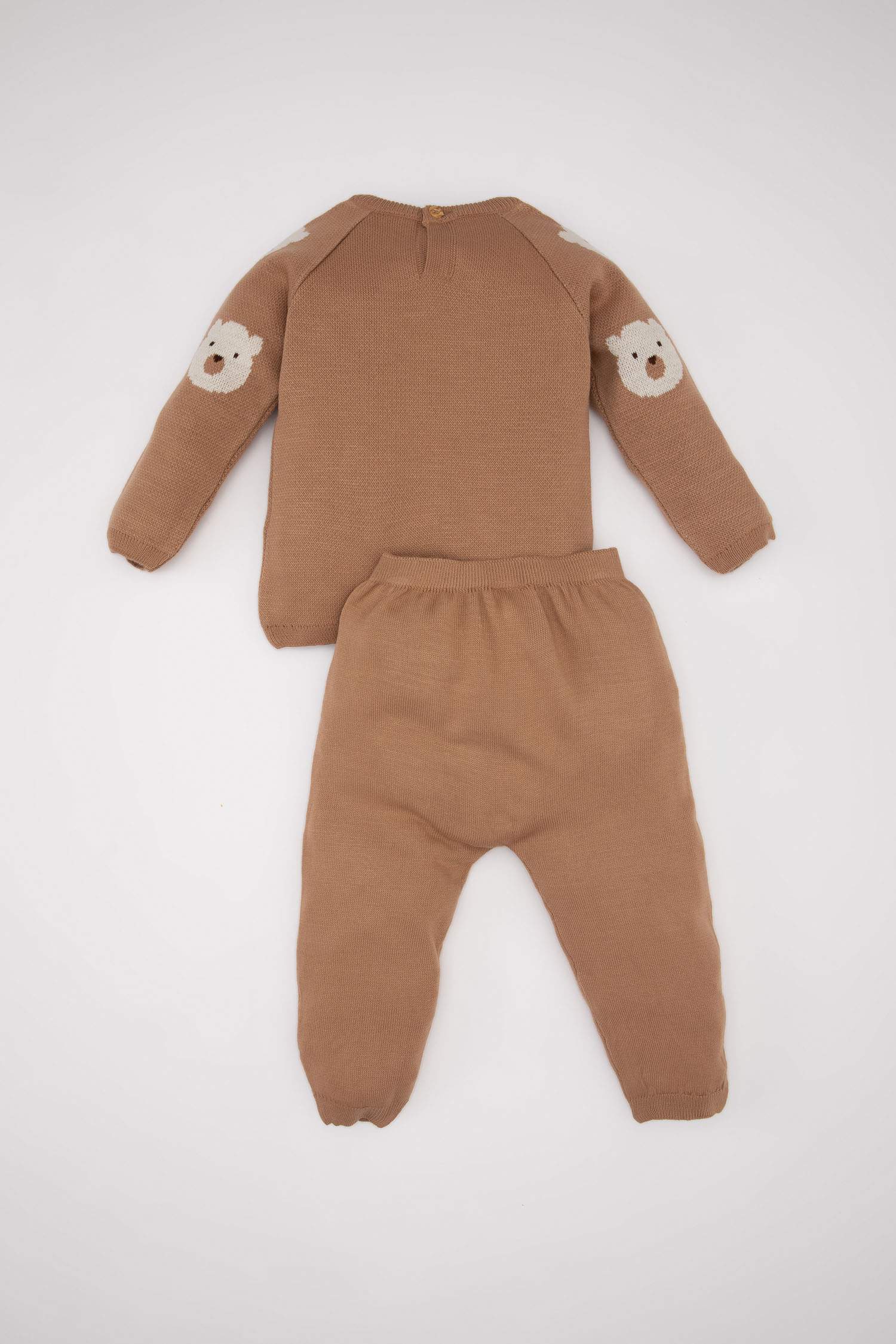 Erkek Bebek 2'li Takım Ayıcık Desenli Triko Kazak Beli Lastikli Triko Alt