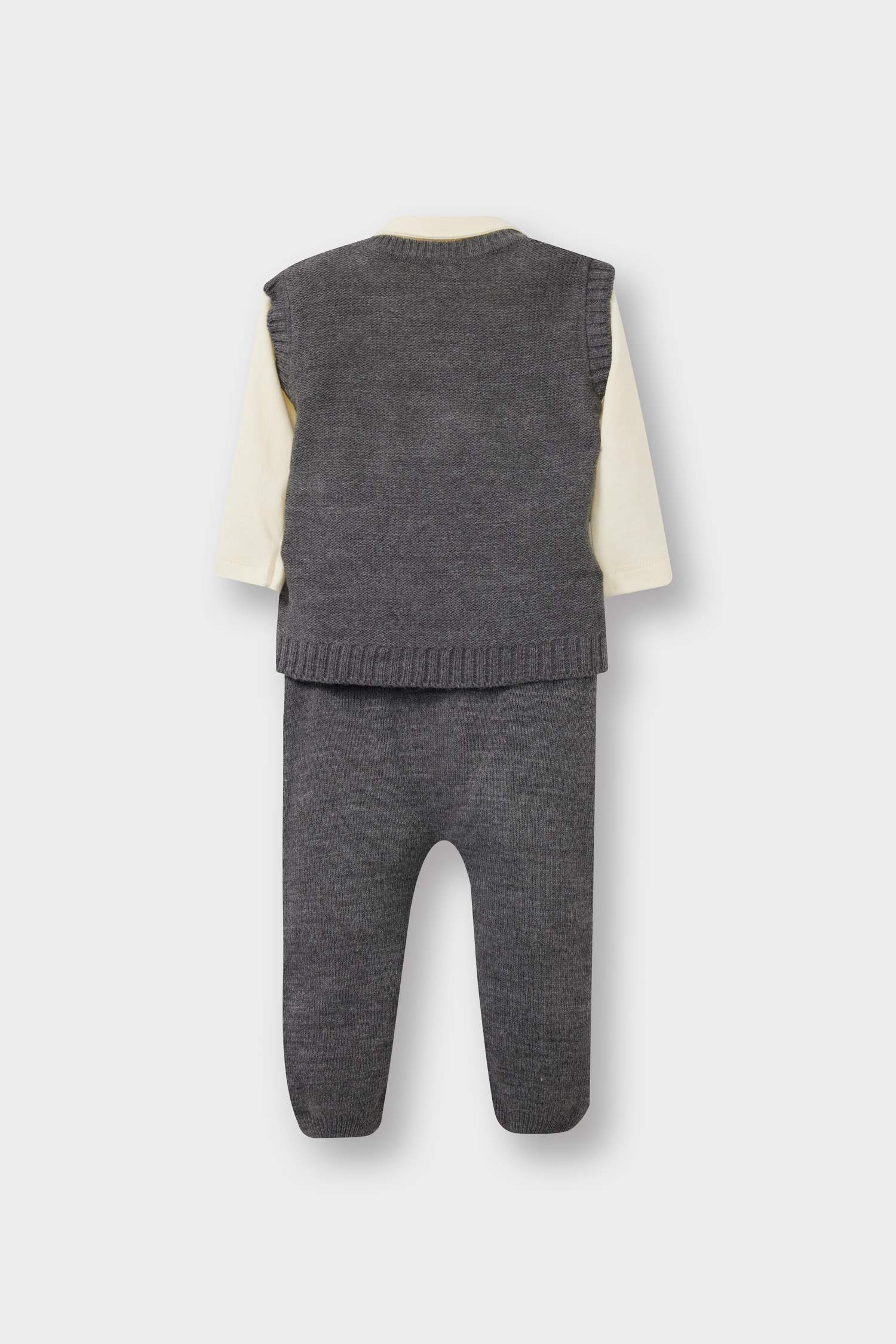 Erkek Bebek 3'lü Takım Triko Yelek Uzun Kollu Çıtçıtlı Body Pantolon