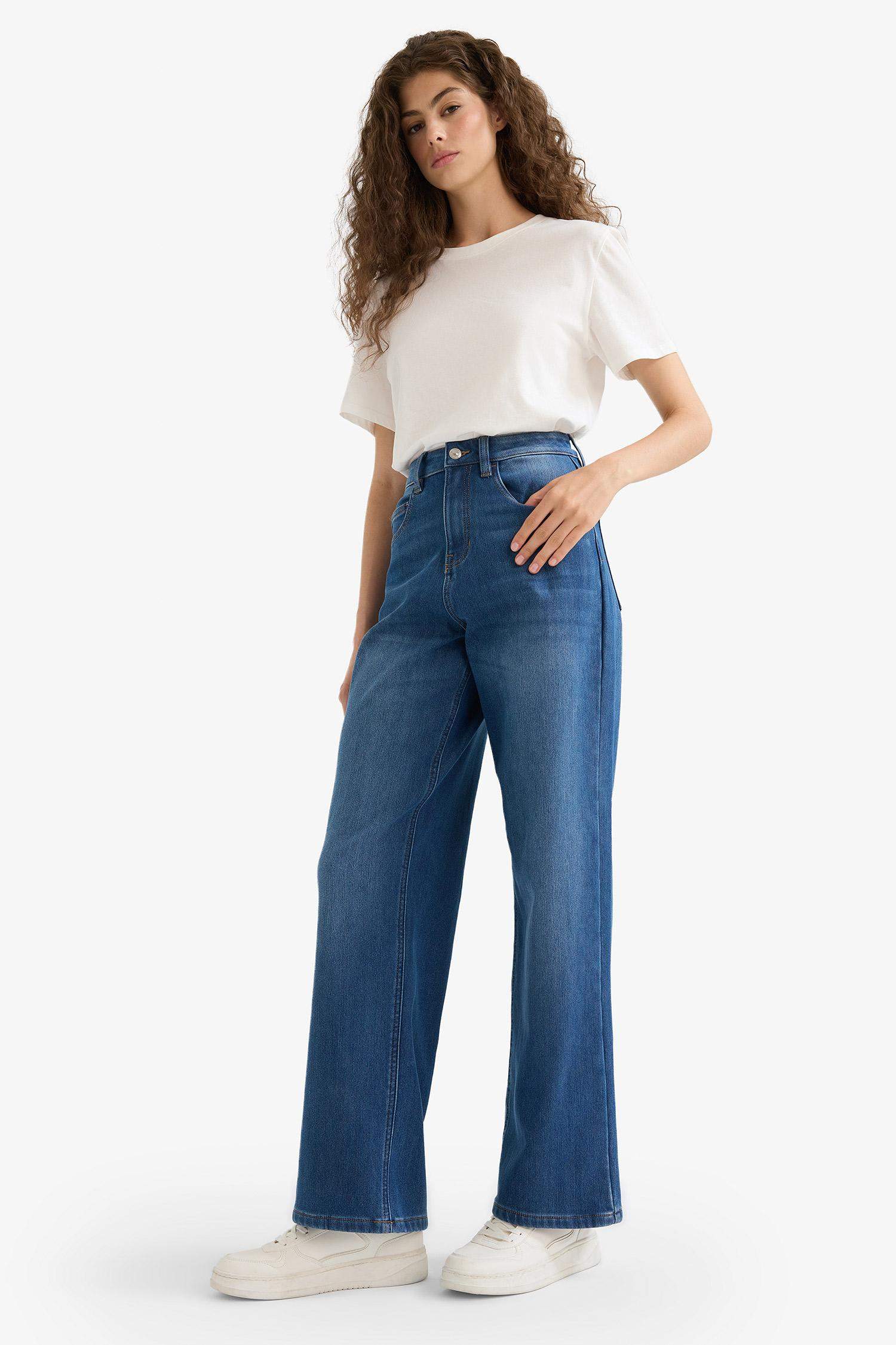 Relax Fit Yüksek Bel Uzun Jean Pantolon