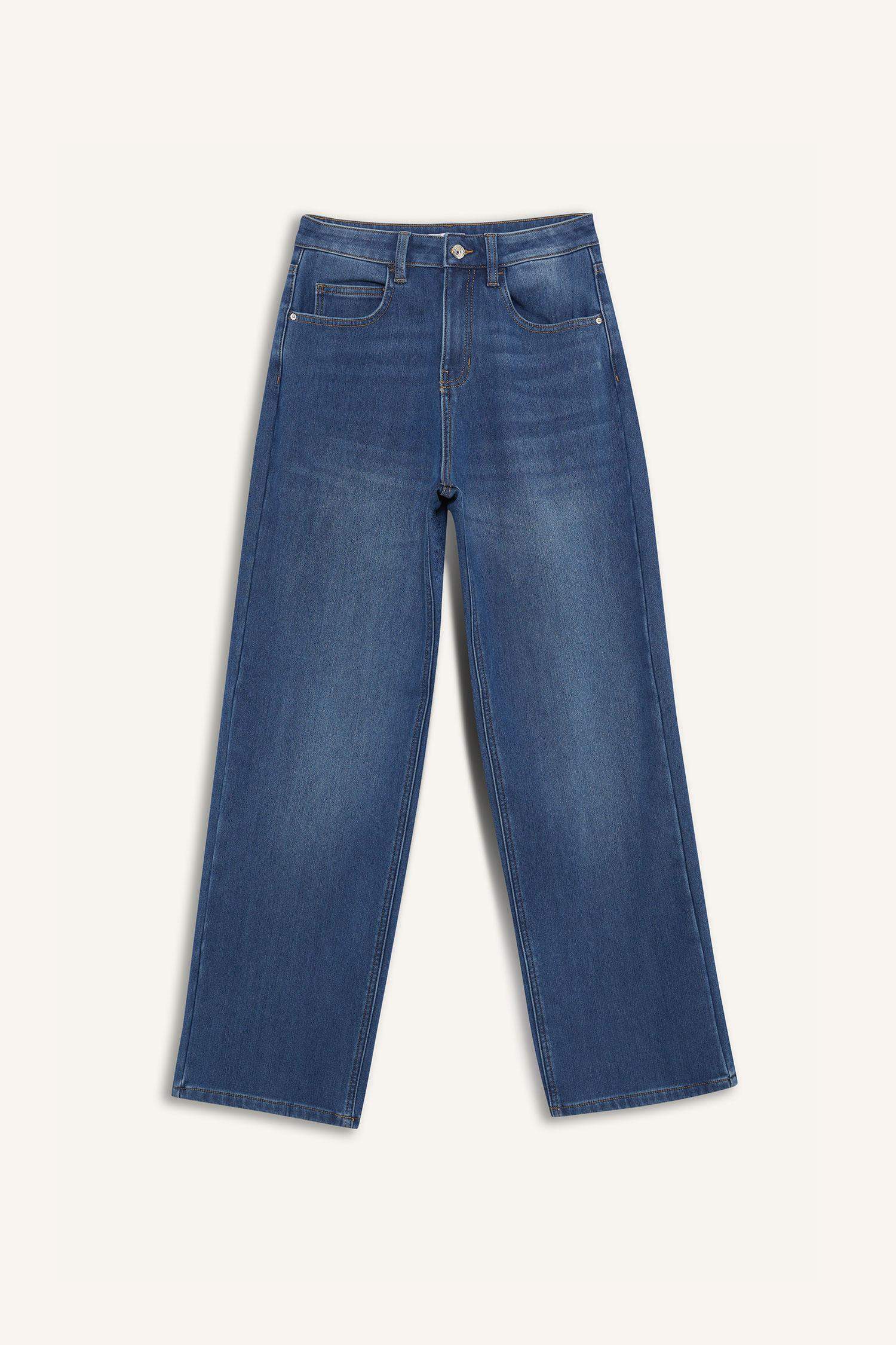 Relax Fit Yüksek Bel Uzun Jean Pantolon