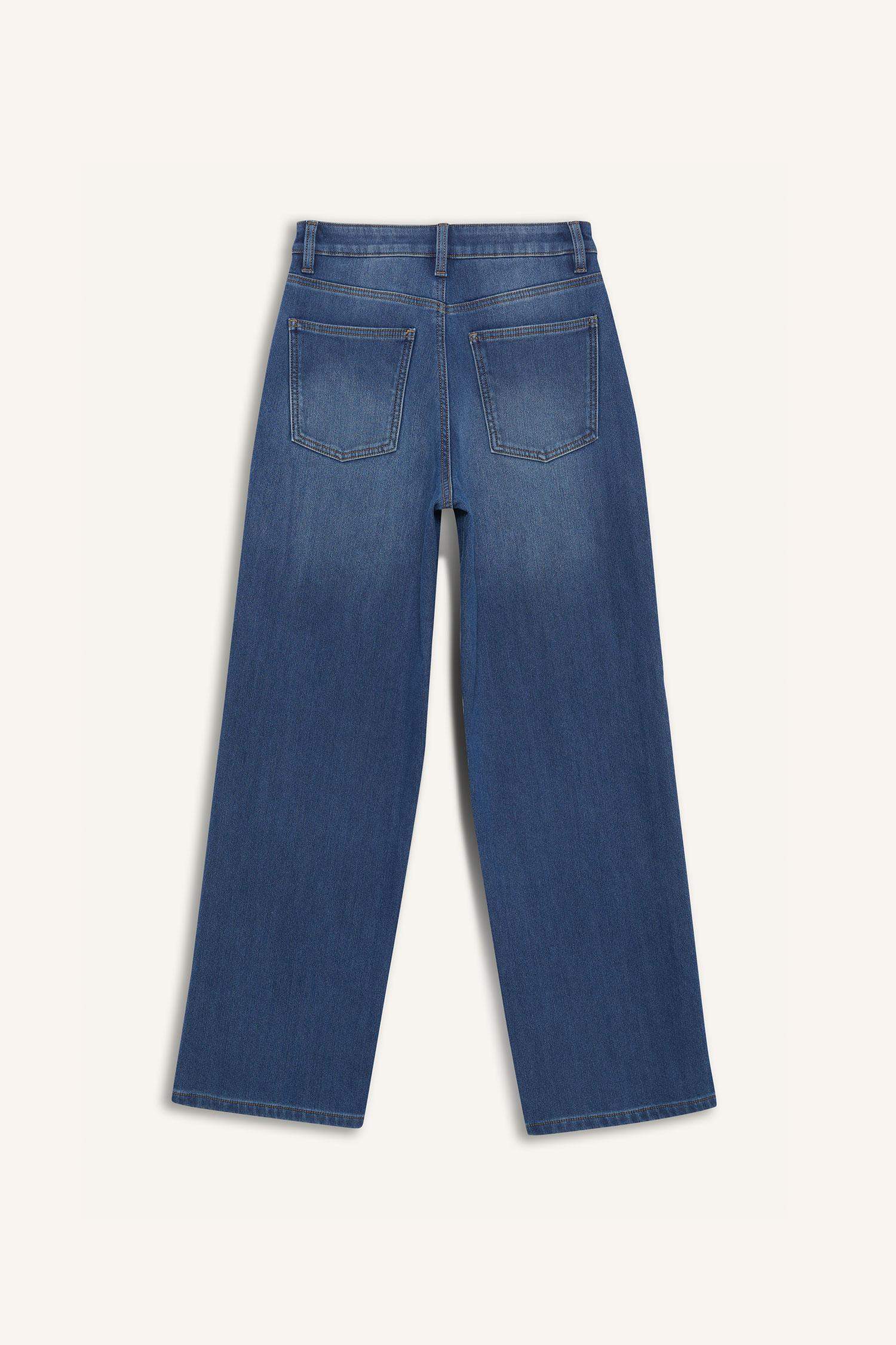 Relax Fit Yüksek Bel Uzun Jean Pantolon