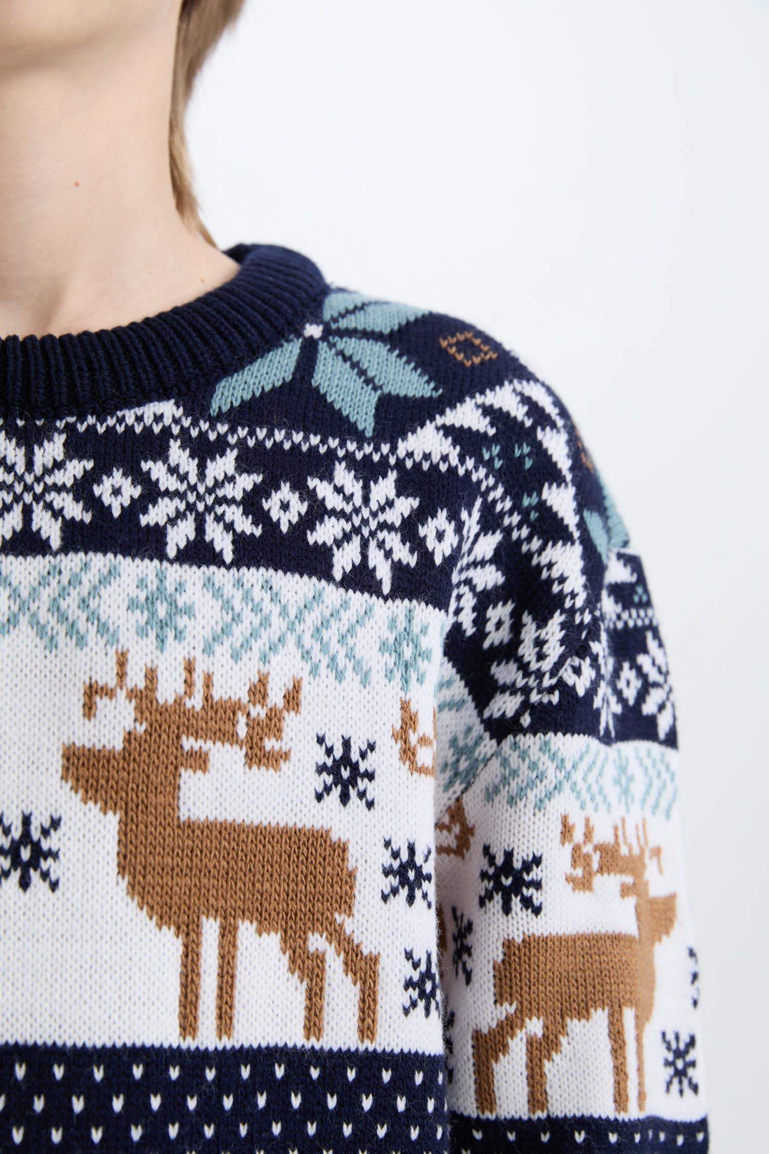 Erkek Çocuk Bisiklet Yaka Yılbaşı Temalı Triko Kazak