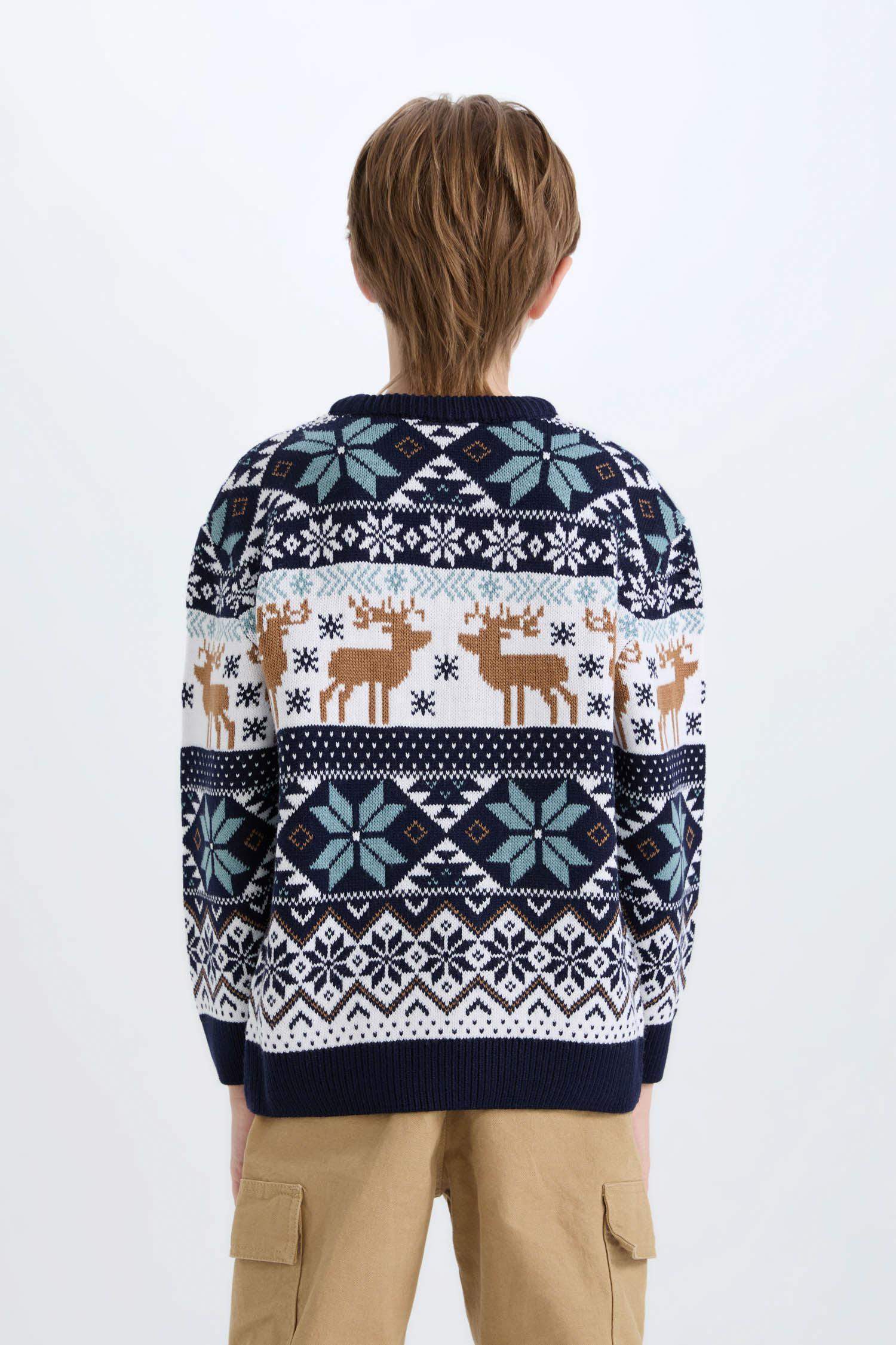 Erkek Çocuk Bisiklet Yaka Yılbaşı Temalı Triko Kazak