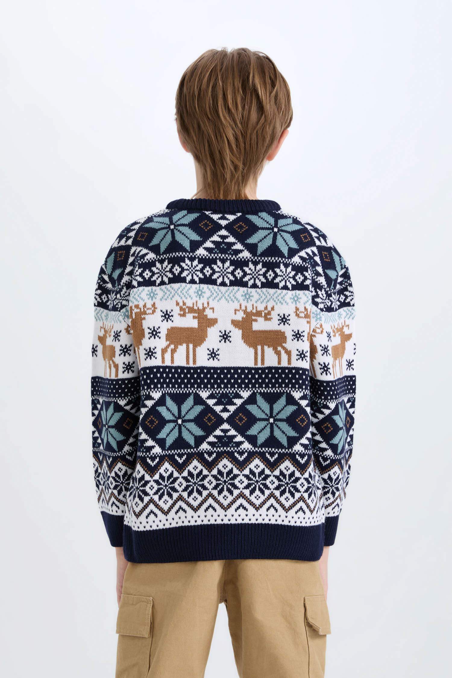 Erkek Çocuk Bisiklet Yaka Yılbaşı Temalı Triko Kazak