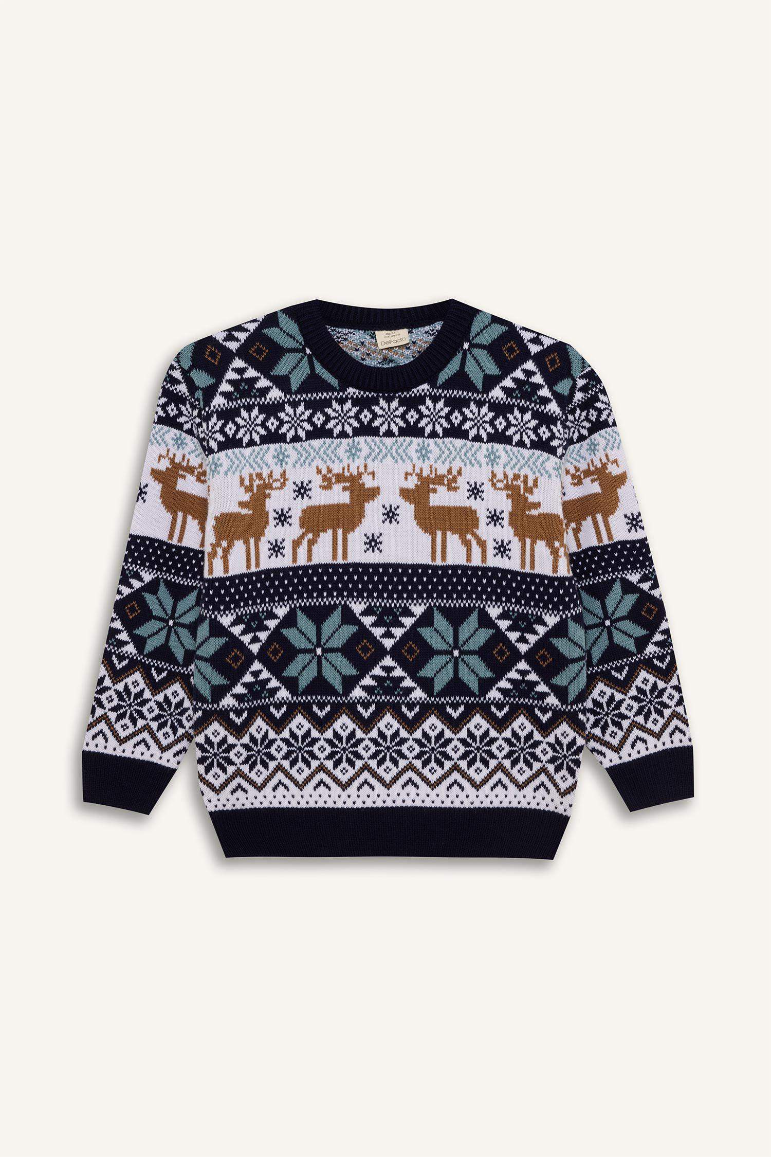 Erkek Çocuk Bisiklet Yaka Yılbaşı Temalı Triko Kazak