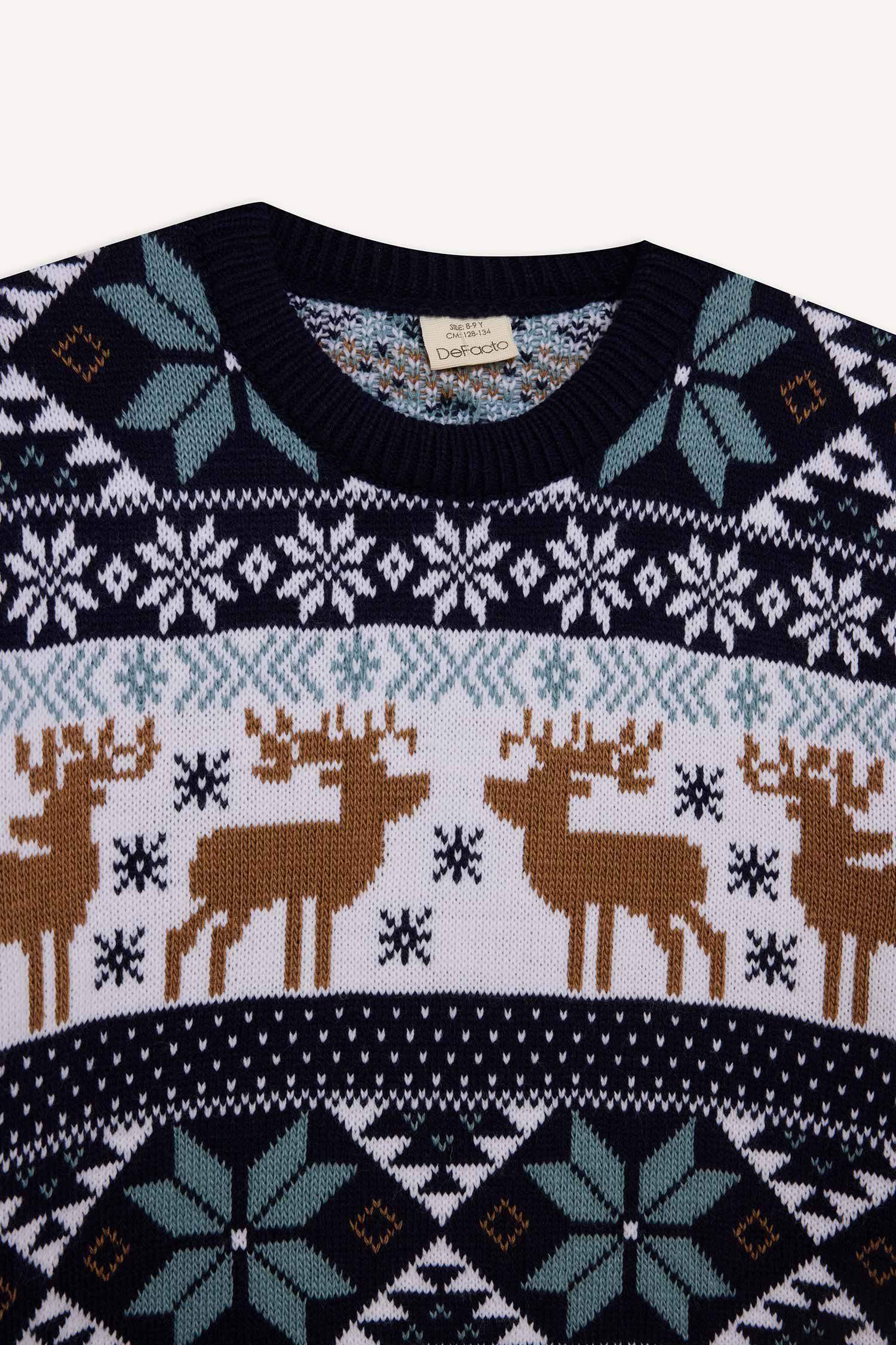 Erkek Çocuk Bisiklet Yaka Yılbaşı Temalı Triko Kazak