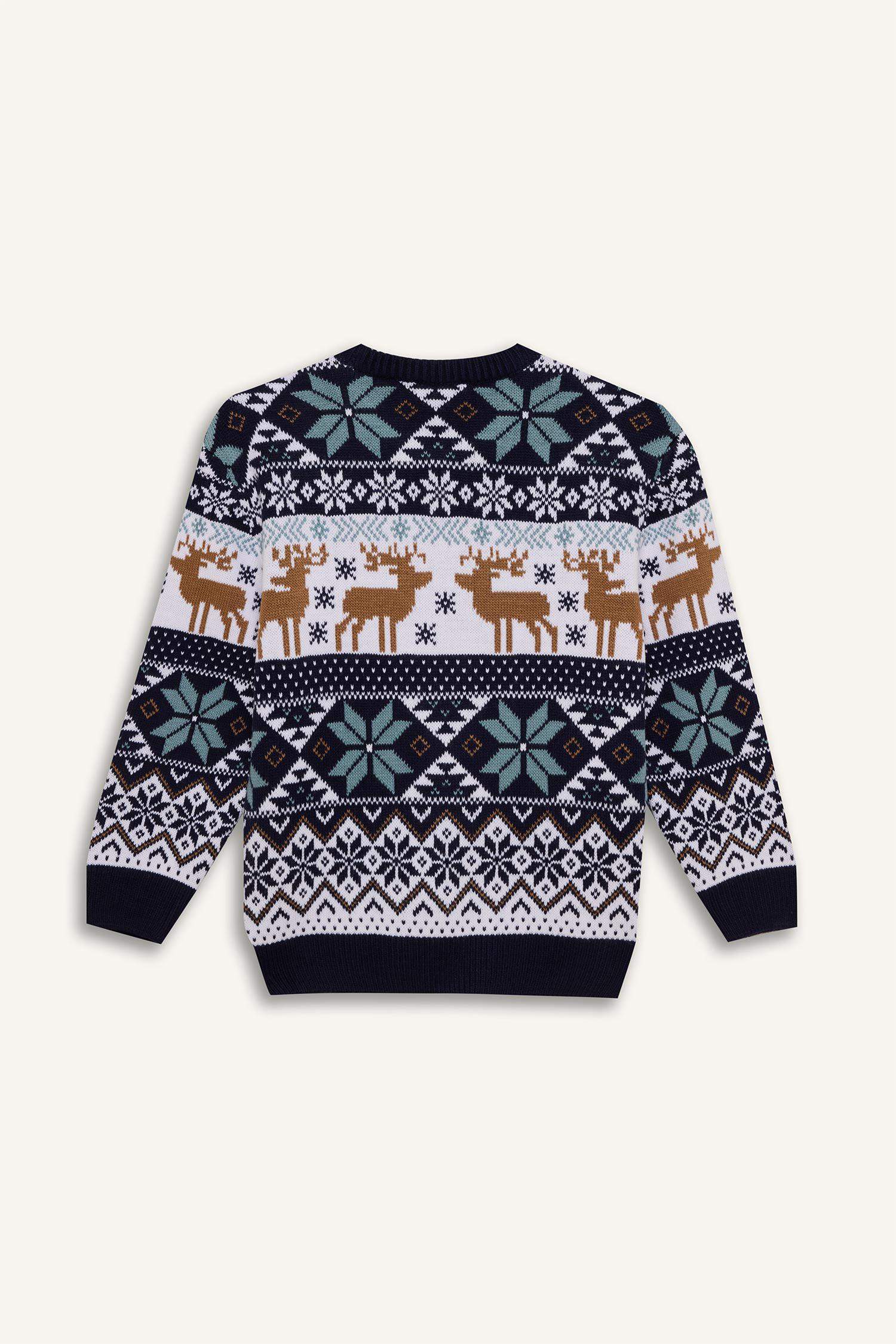 Erkek Çocuk Bisiklet Yaka Yılbaşı Temalı Triko Kazak