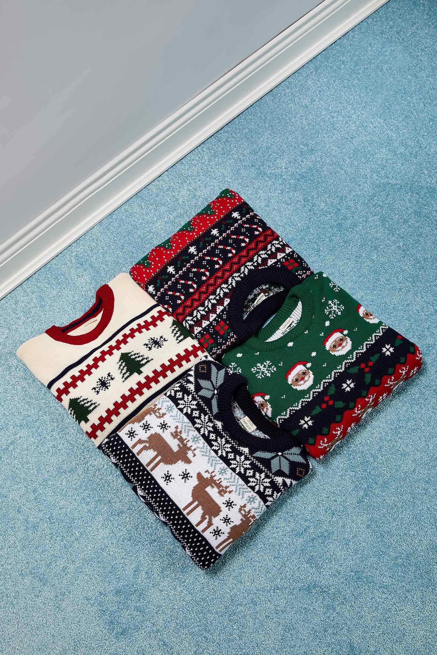 Erkek Çocuk Bisiklet Yaka Yılbaşı Temalı Triko Kazak