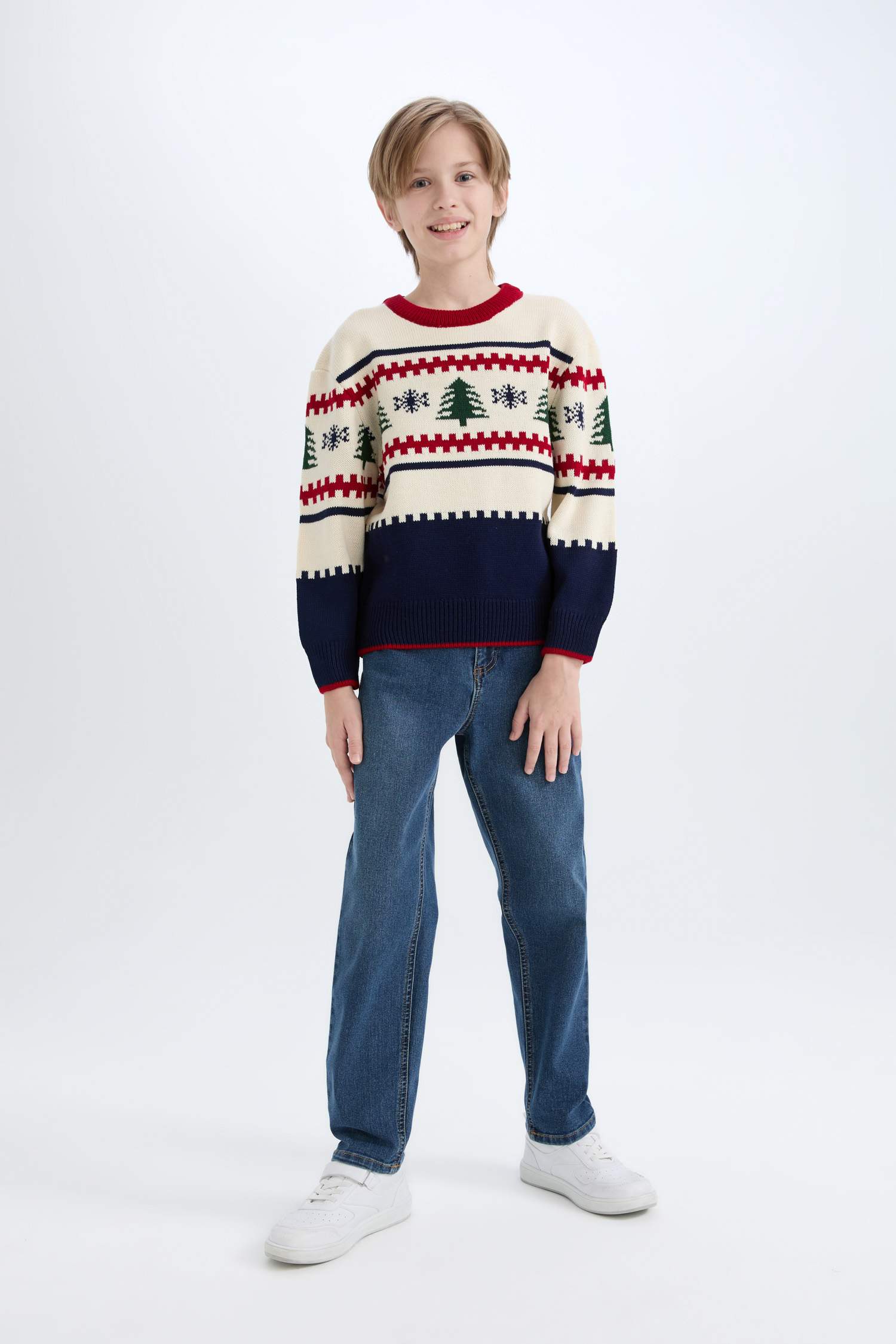 Erkek Çocuk Yılbaşı Temalı Bisiklet Yaka Triko Kazak