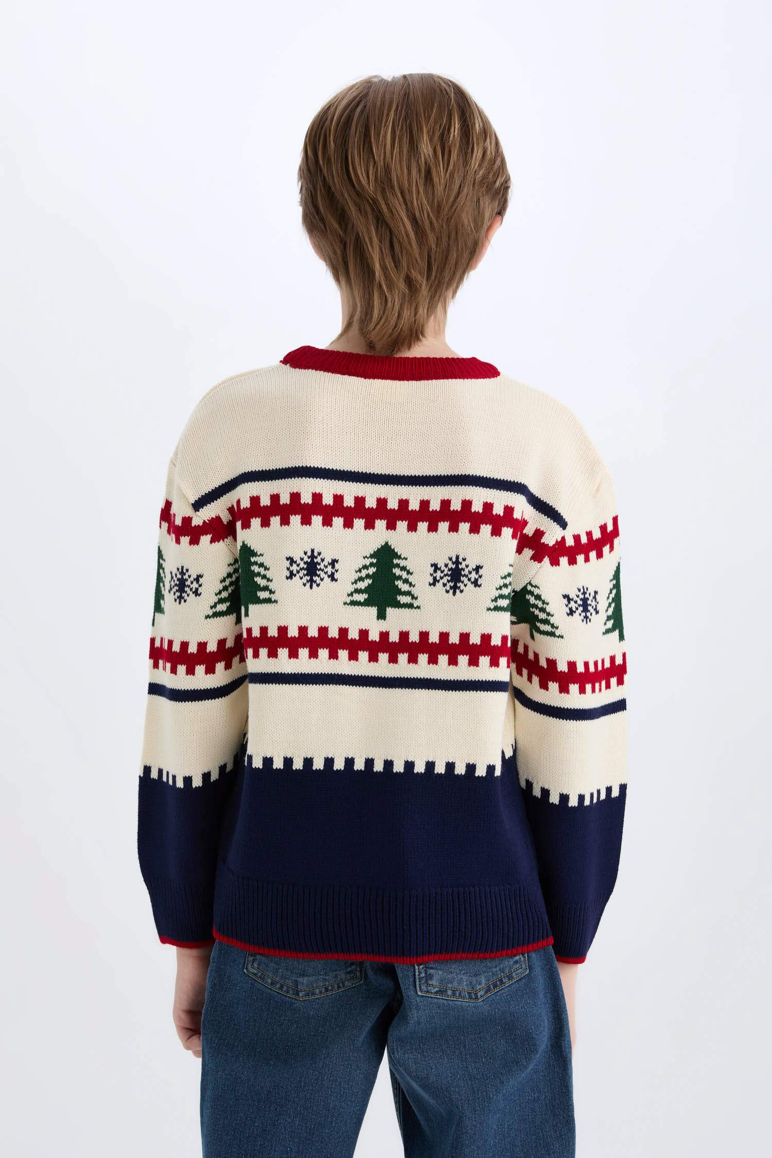 Erkek Çocuk Yılbaşı Temalı Bisiklet Yaka Triko Kazak