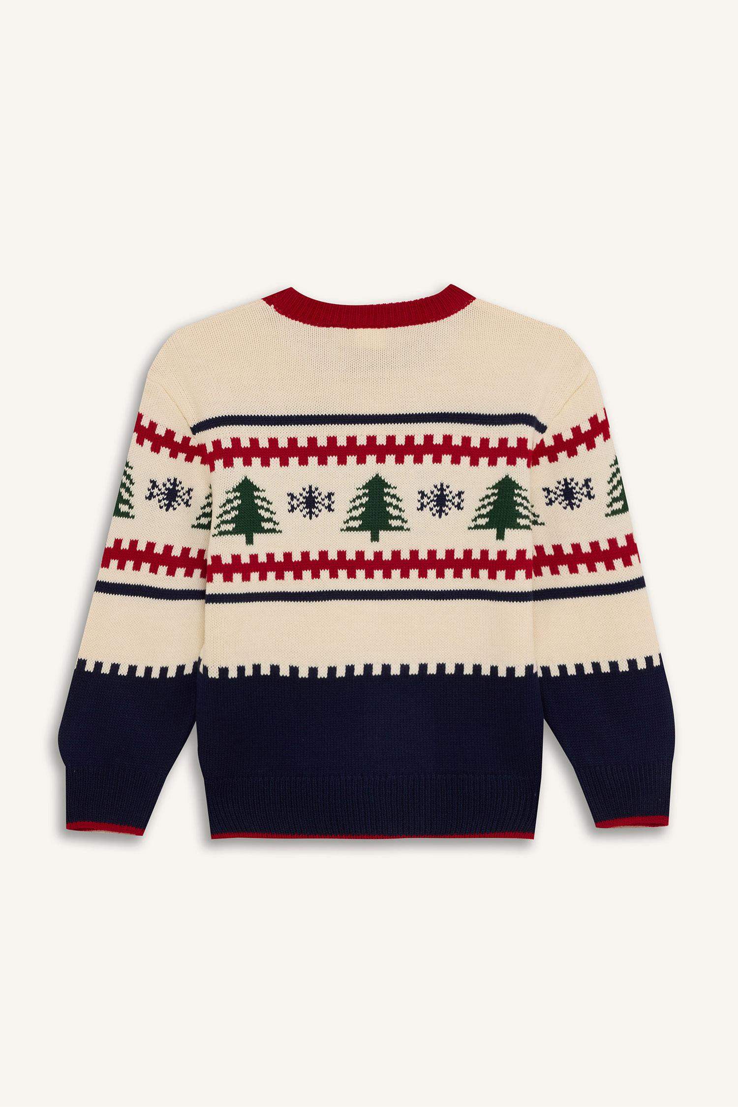 Erkek Çocuk Yılbaşı Temalı Bisiklet Yaka Triko Kazak